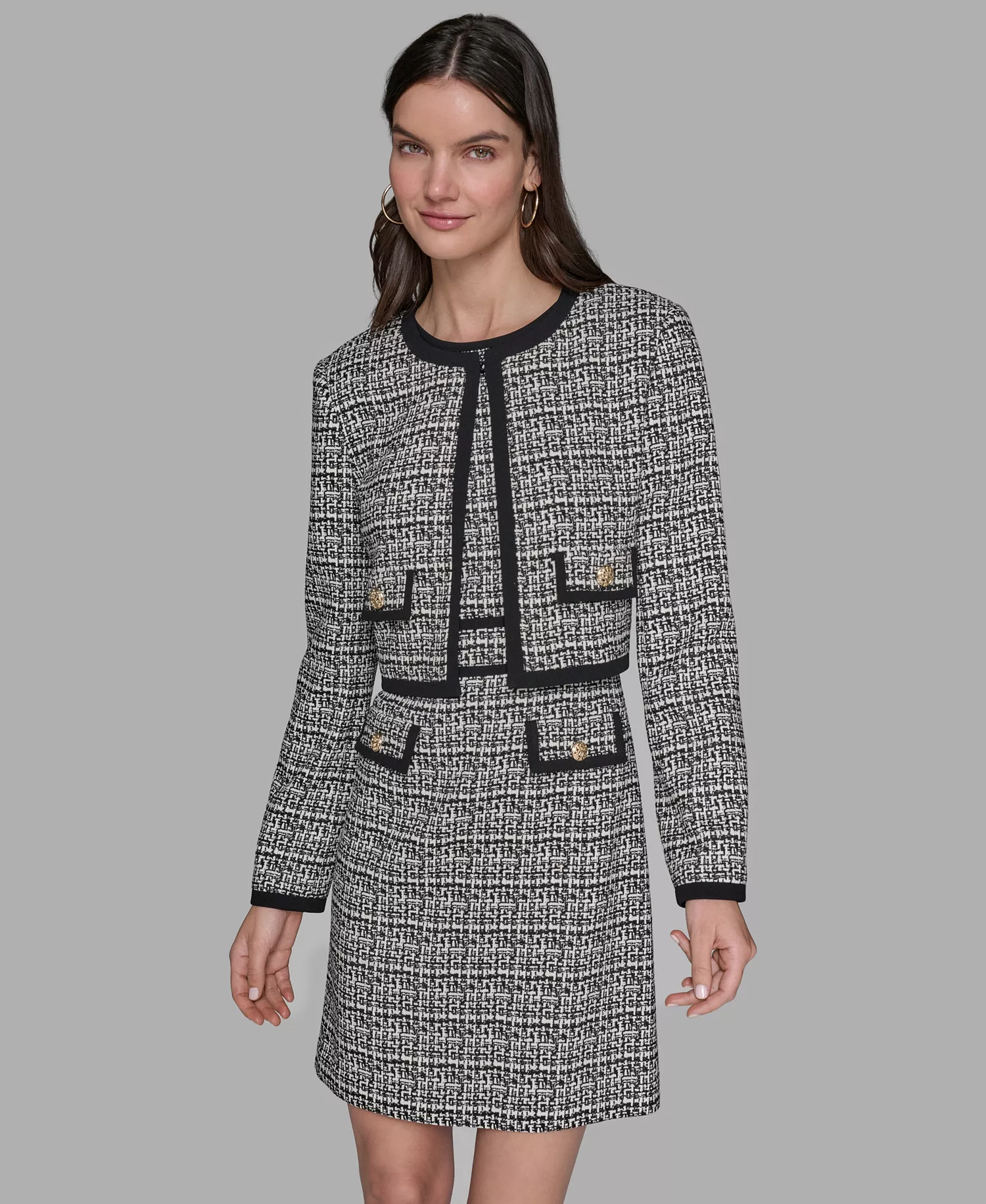 Women's Textured Jacquard Jacket - Black/ Soft White - 10
