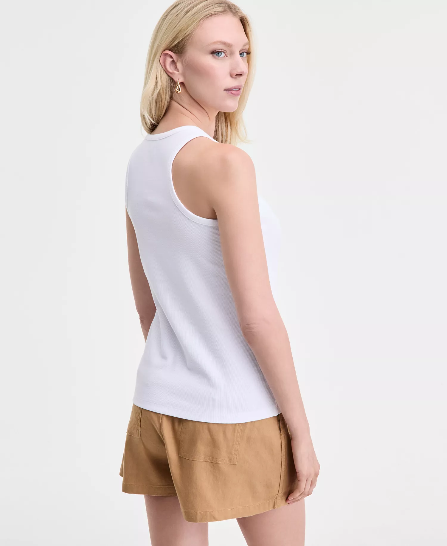 Women's Perfect Ribbed Hardware-Trim Tank Top, Exclusively at Macy's - Bright White - L