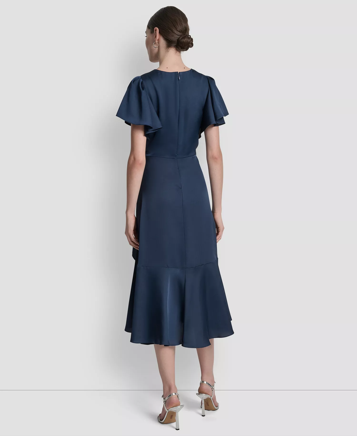 Women's Short Sleeve Faux Wrap Midi Dress - Indigo - 10