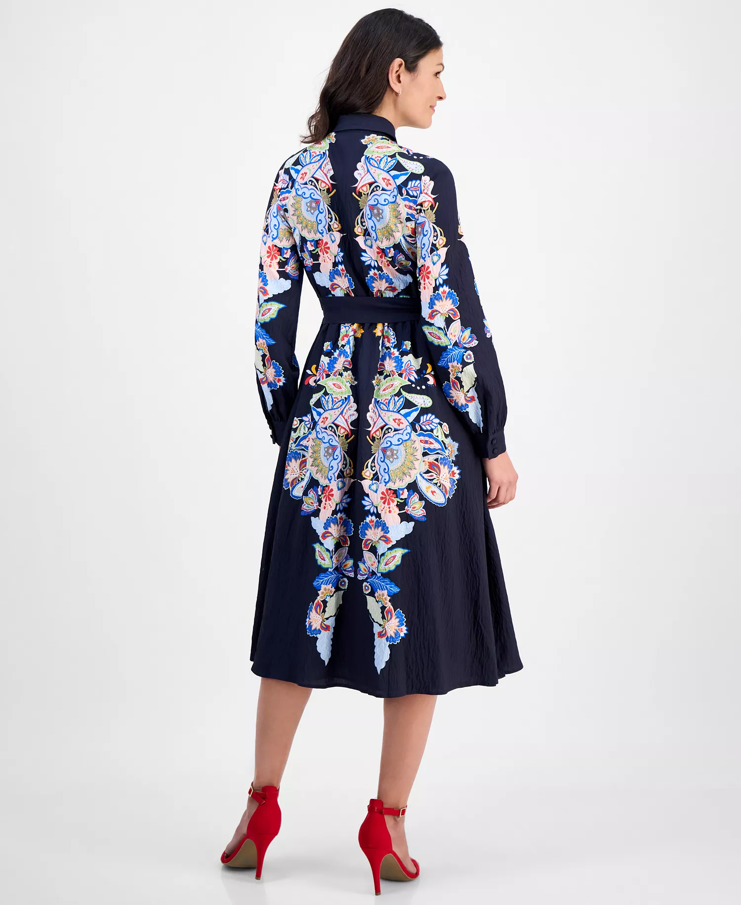 Women's Paisley Button-Down Midi Dress - Daphne Garden - L