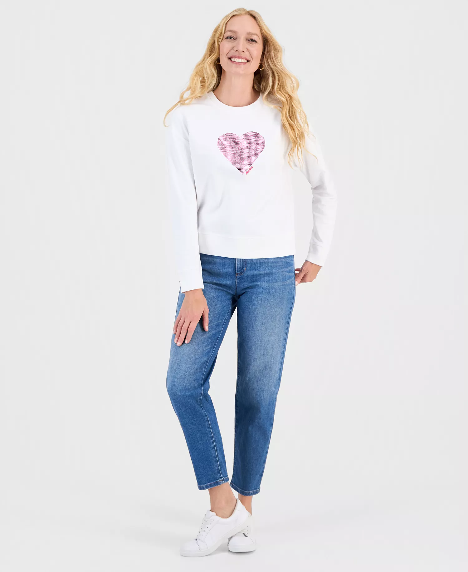 Nautica Women's Embellished Heart Graphic Sweatshirt  - Bright White - L