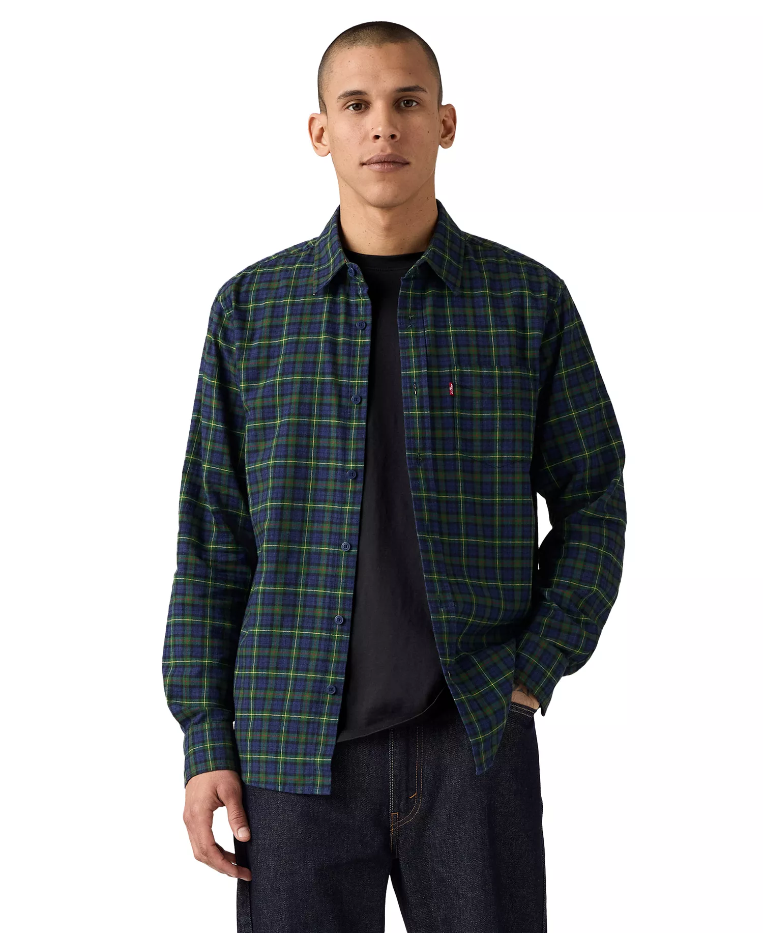 Men's Classic Pocket Regular-Fit Long-Sleeve Shirt - Blue Depths Flannel - 2XL
