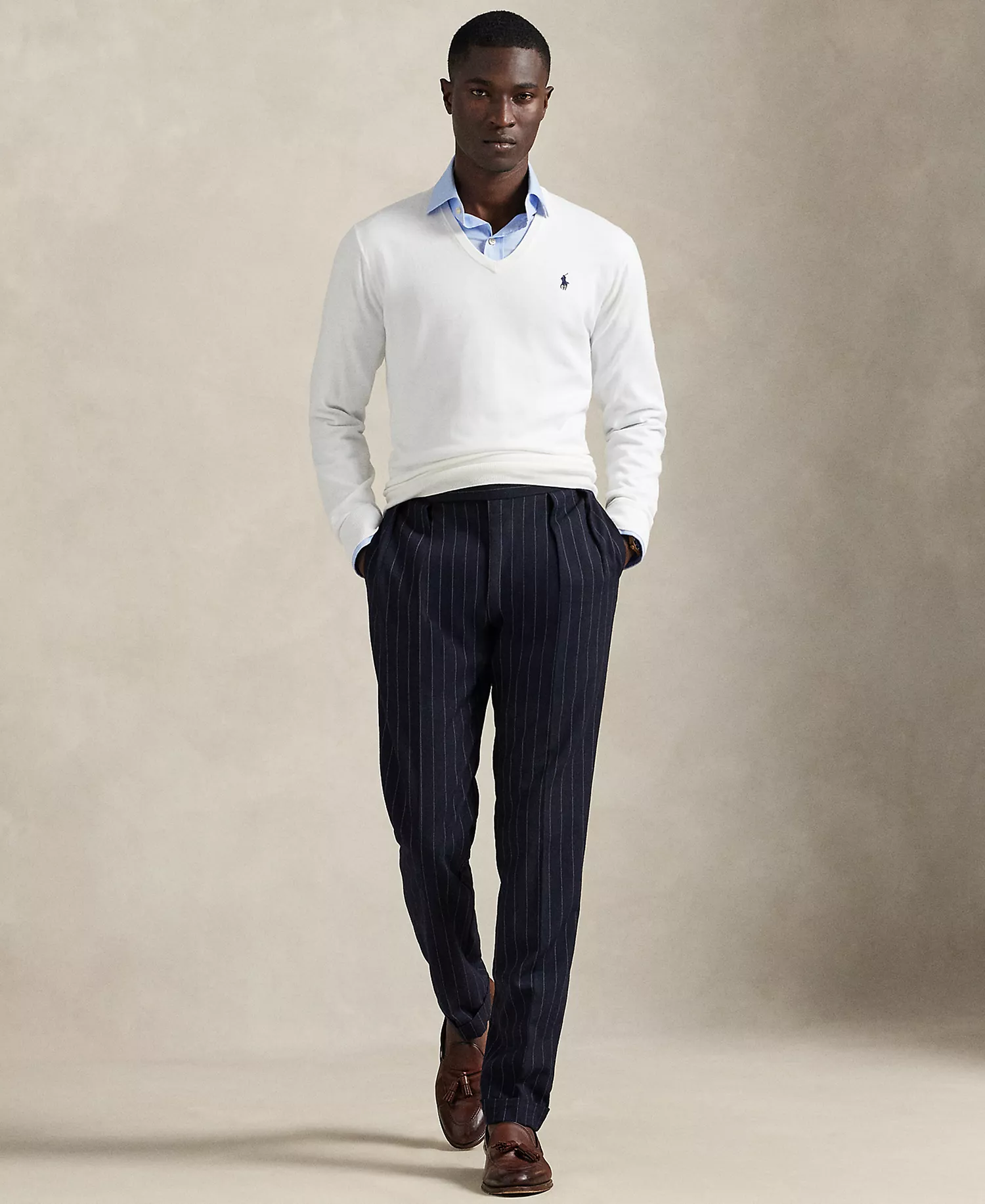 Men's Cotton V-Neck Sweater - Deckwash White - 2XL