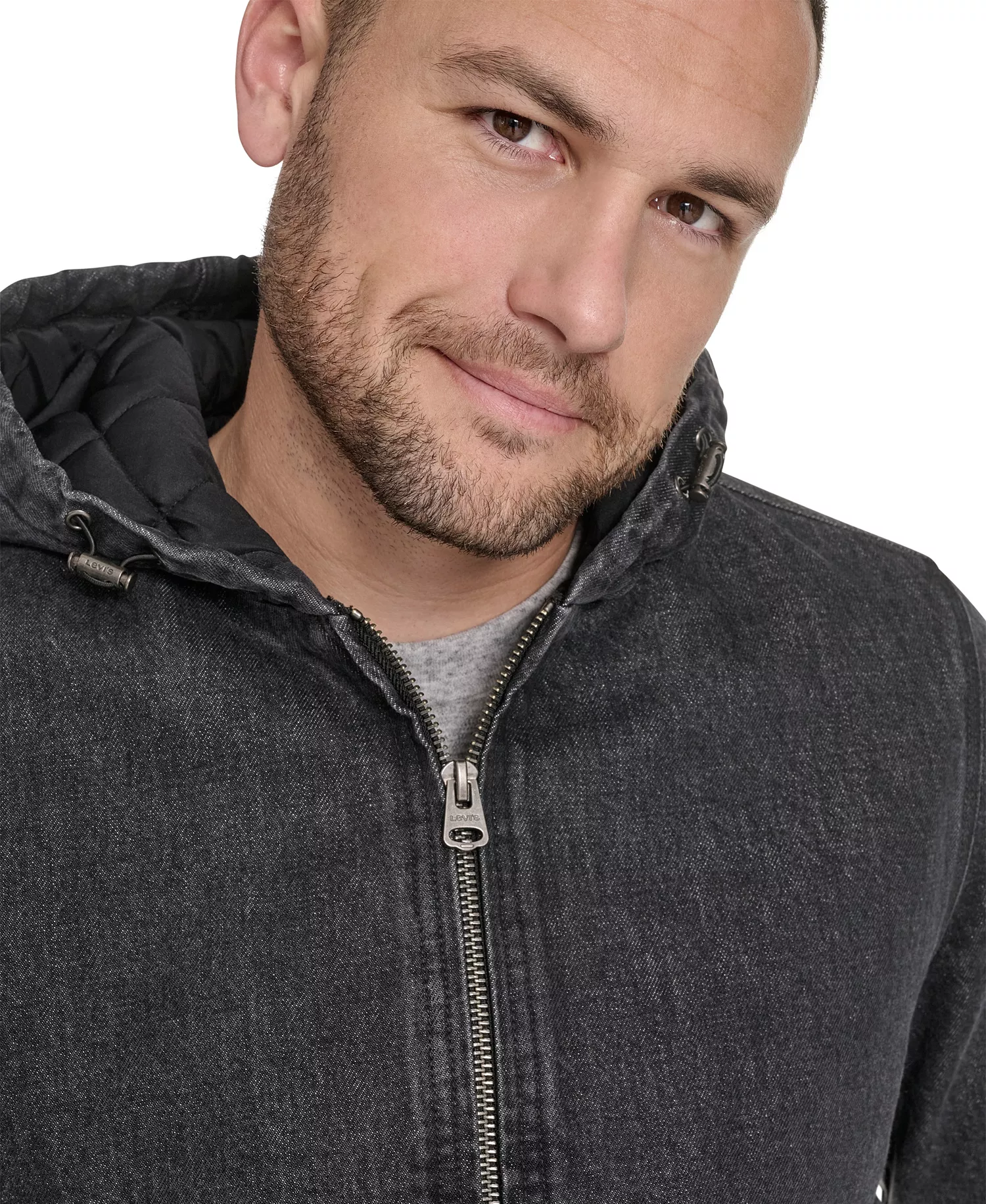 Men's Hooded Bomber Jacket - Black Denim - 2XL