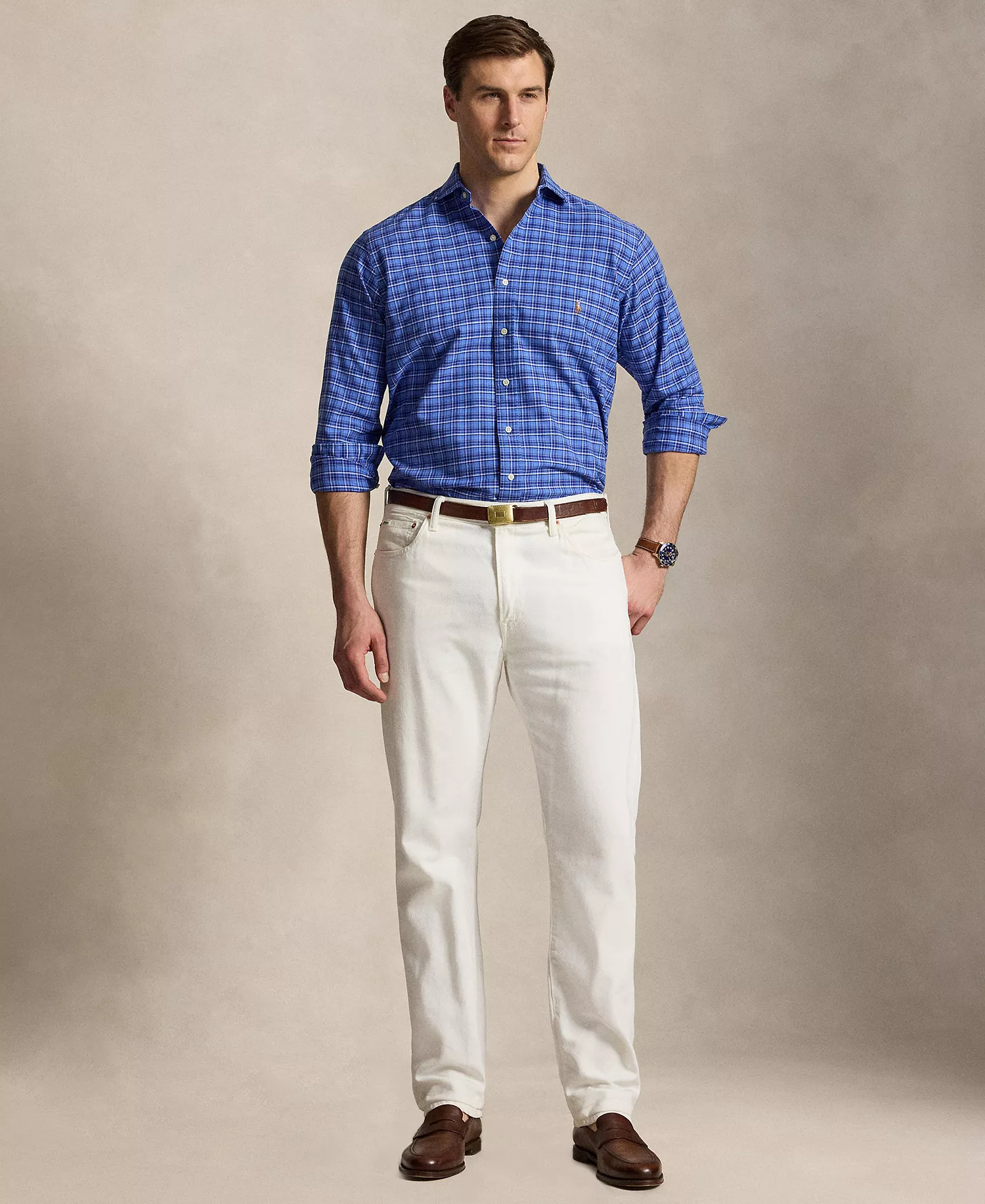 Men's Big & Tall Plaid Oxford Shirt - Blue Multi - 2LT