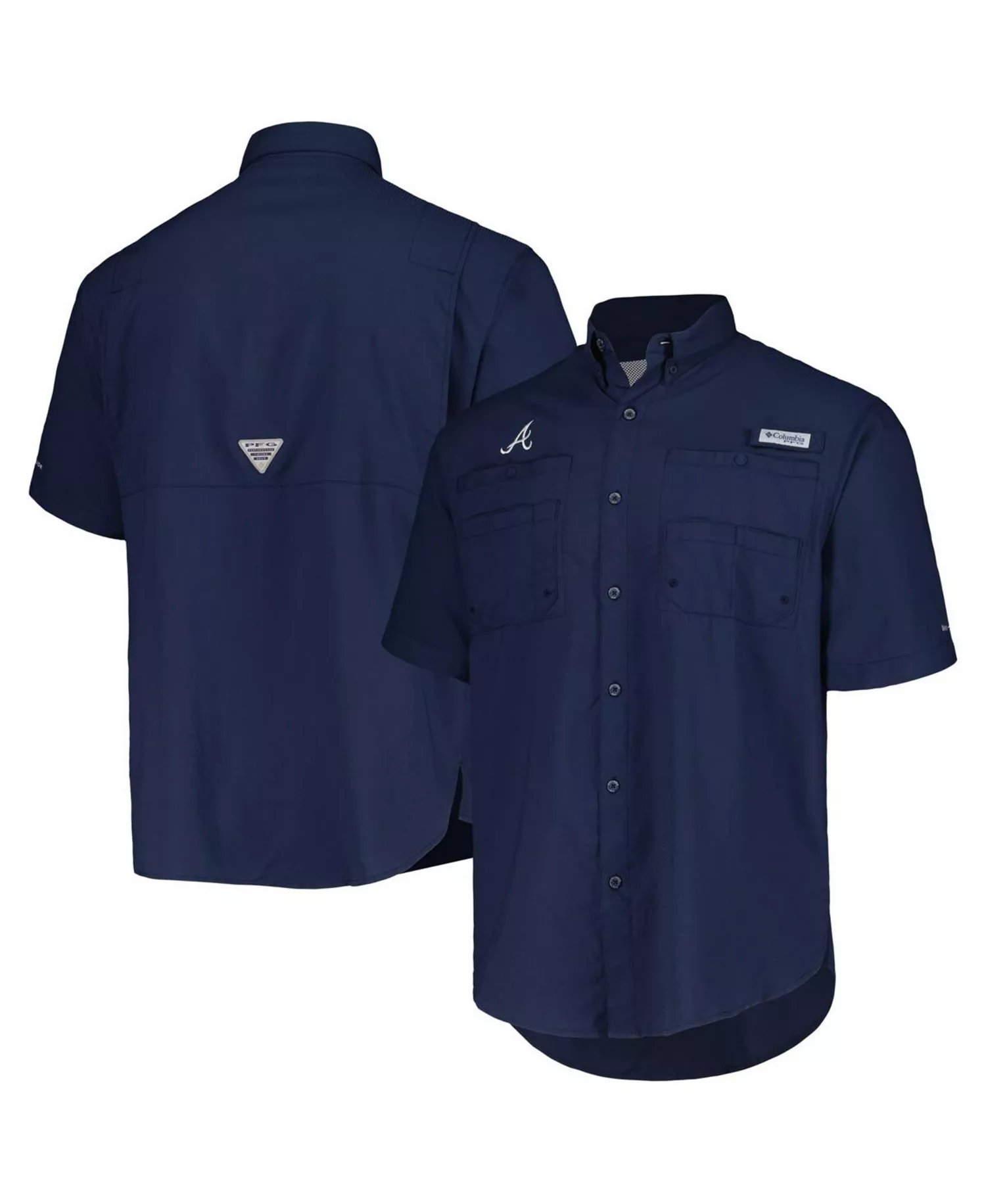 Men's Navy Atlanta Braves Tamiami Omni-Shade Button-Down Shirt - Navy - 2XL