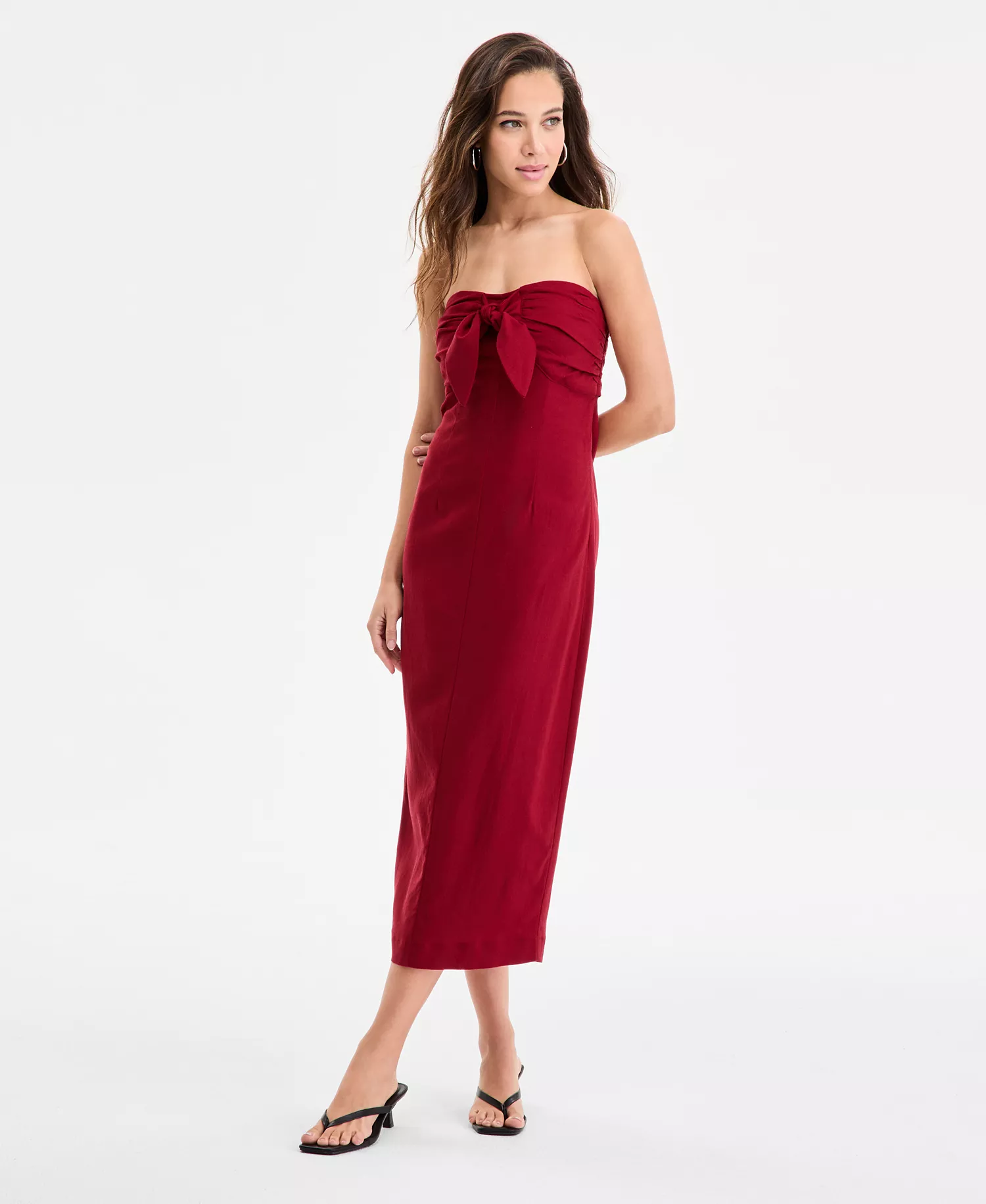 Women's Tie-Front Midi Dress, Exclusively at Macy's - Carmine Red - XXS