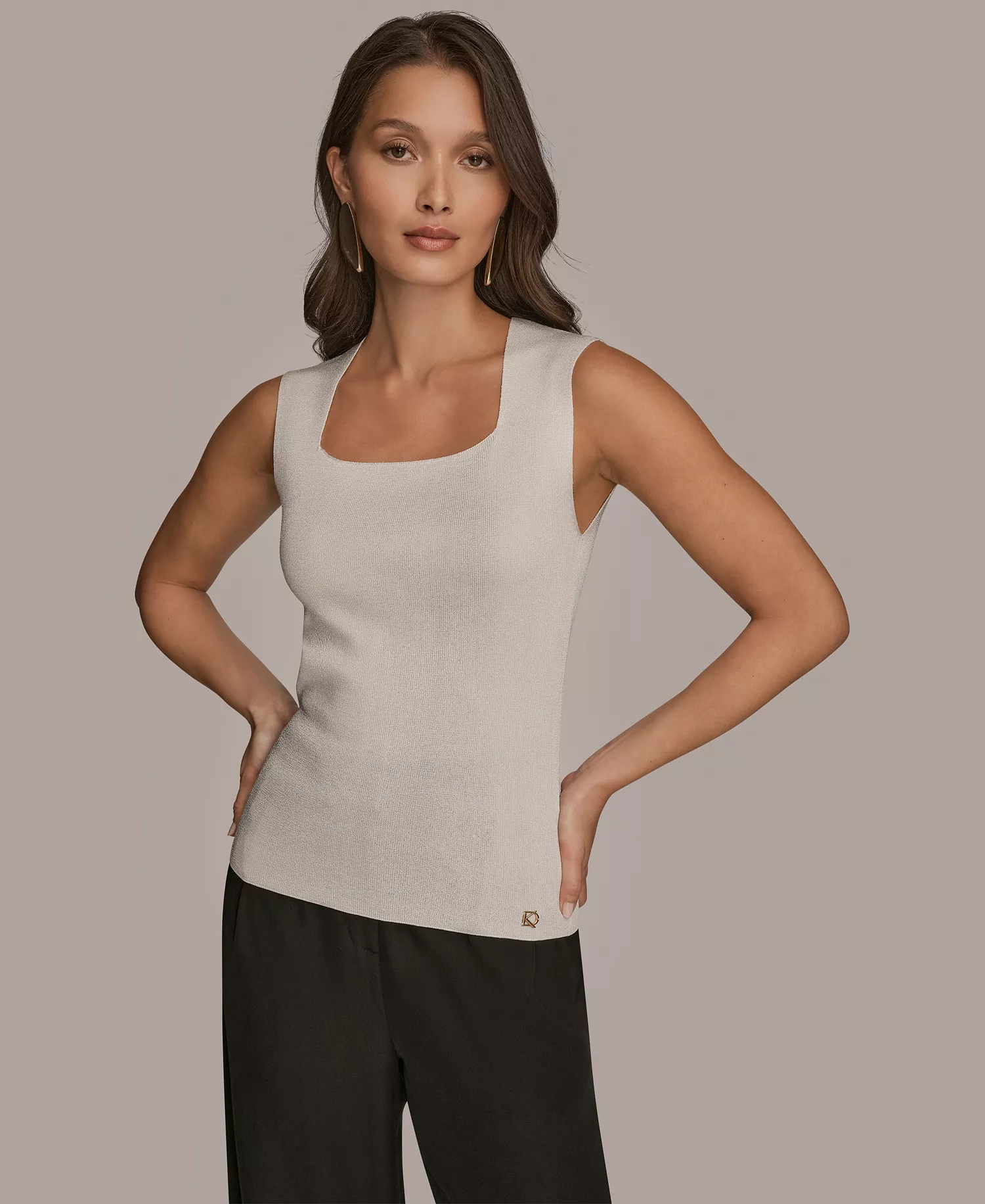 Women's Sleeveless Square Neck Sweater - Cream - L