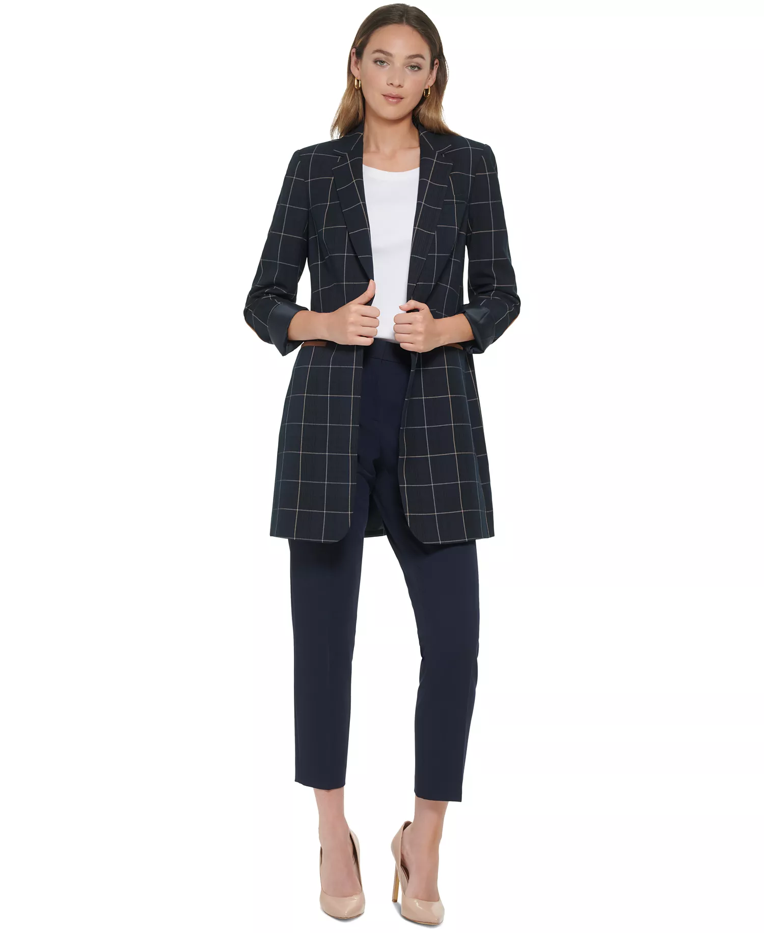 Women's Windowpane One-Button Blazer - Midnt/grey - 0
