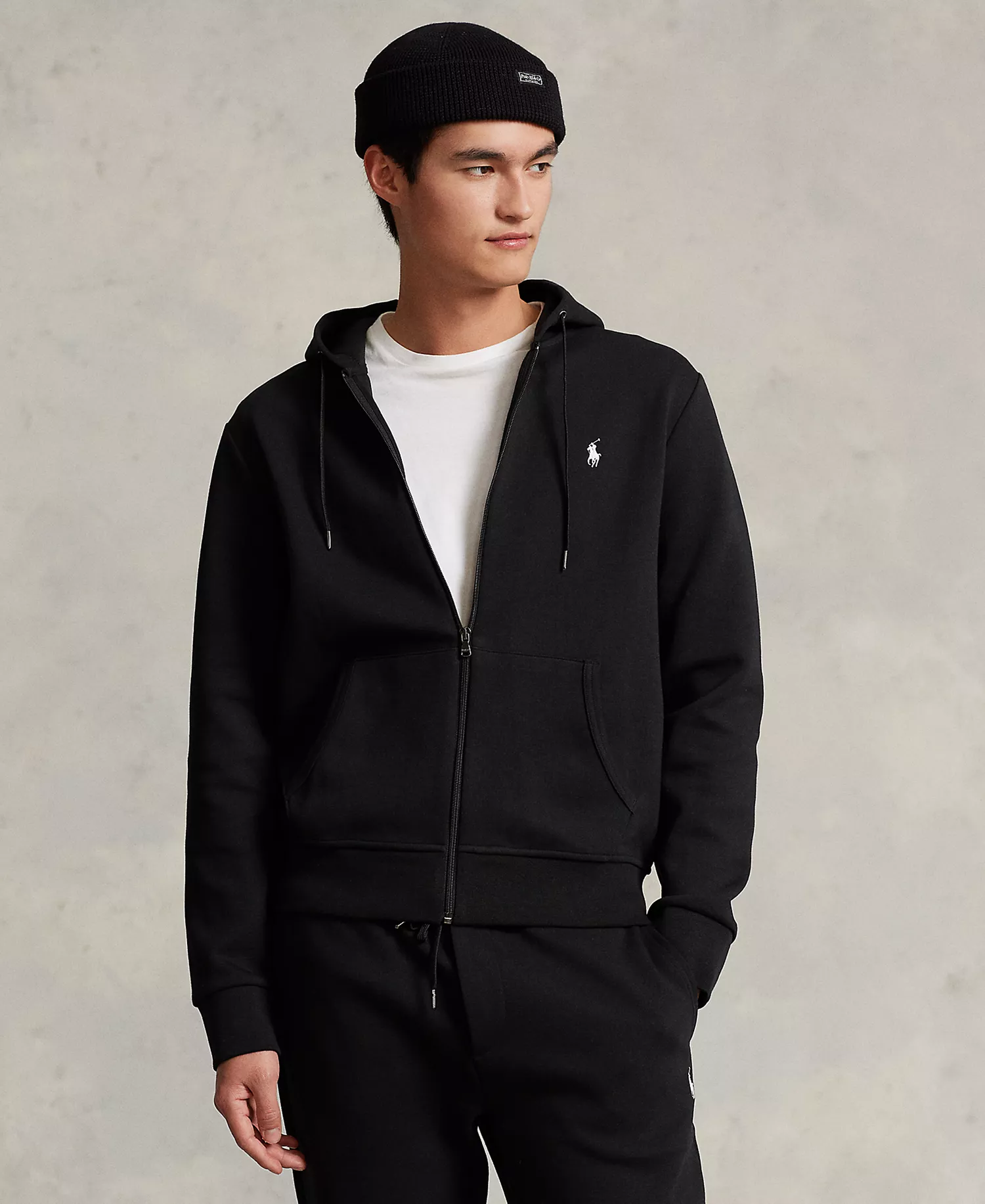 Men's Double-Knit Full-Zip Hoodie - Black - 2XL