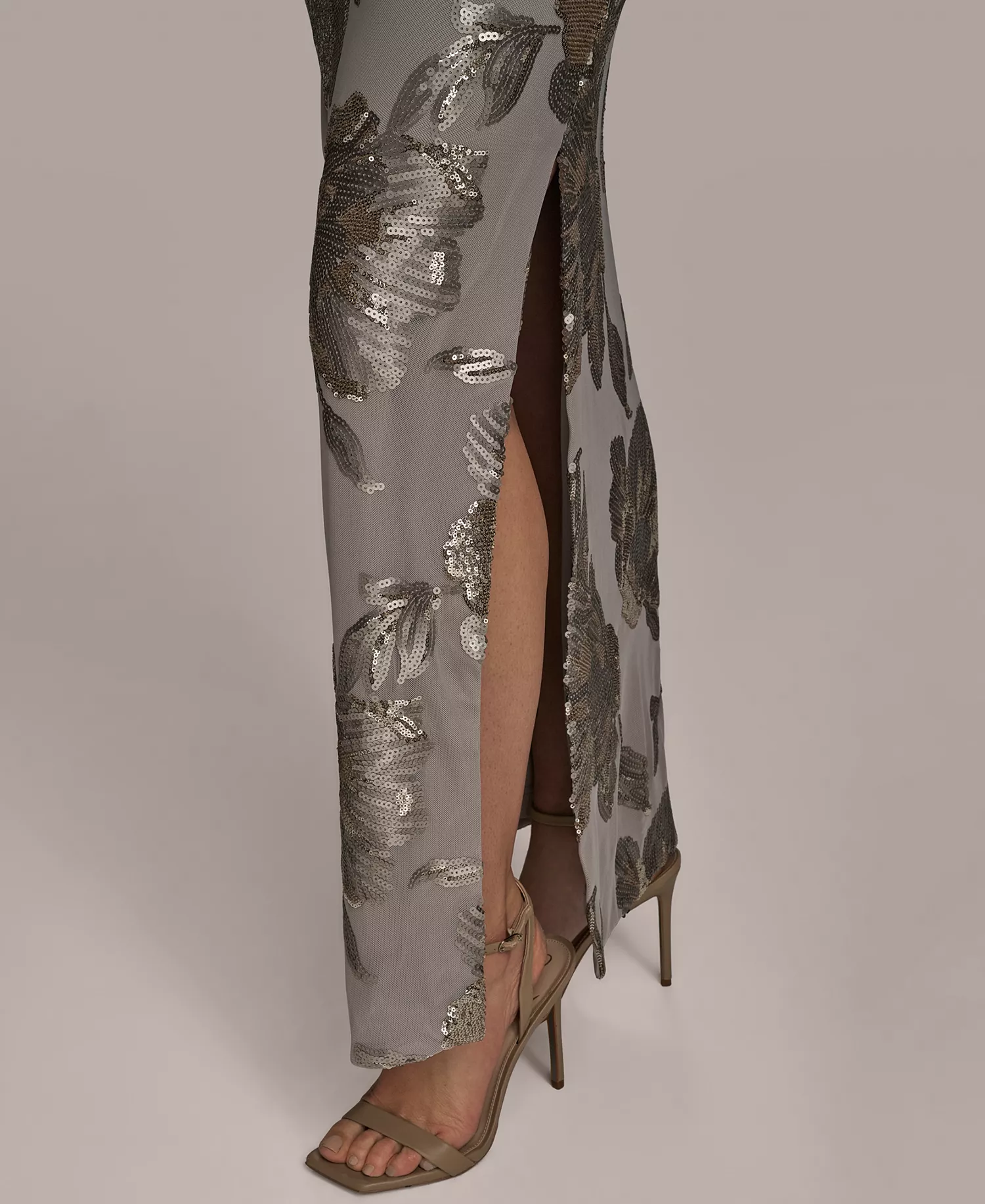 Women's Floral-Sequined Gown - Dark Clay - 14