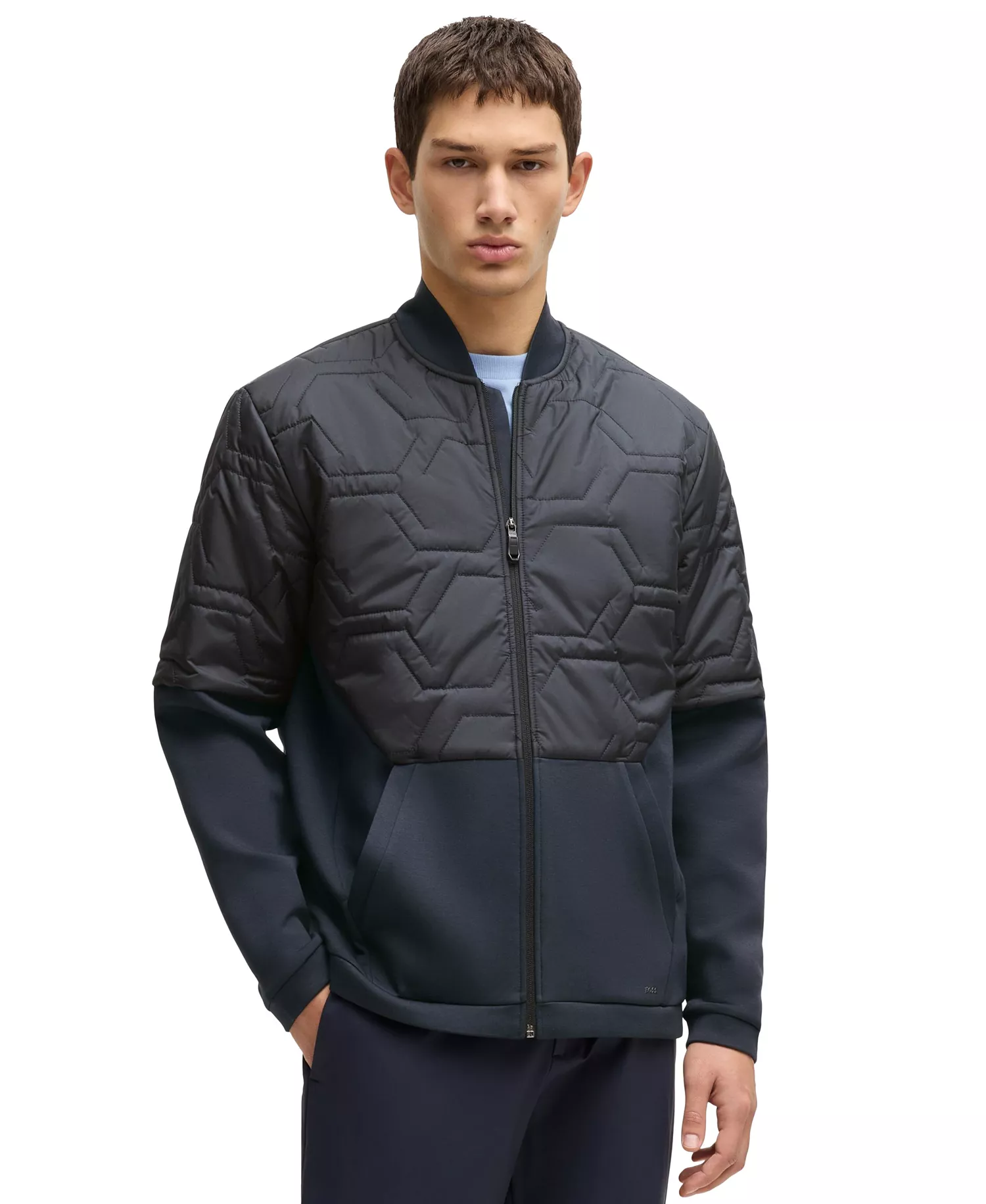 Men's Quilted Hybrid Jacket - Dark Blue - L