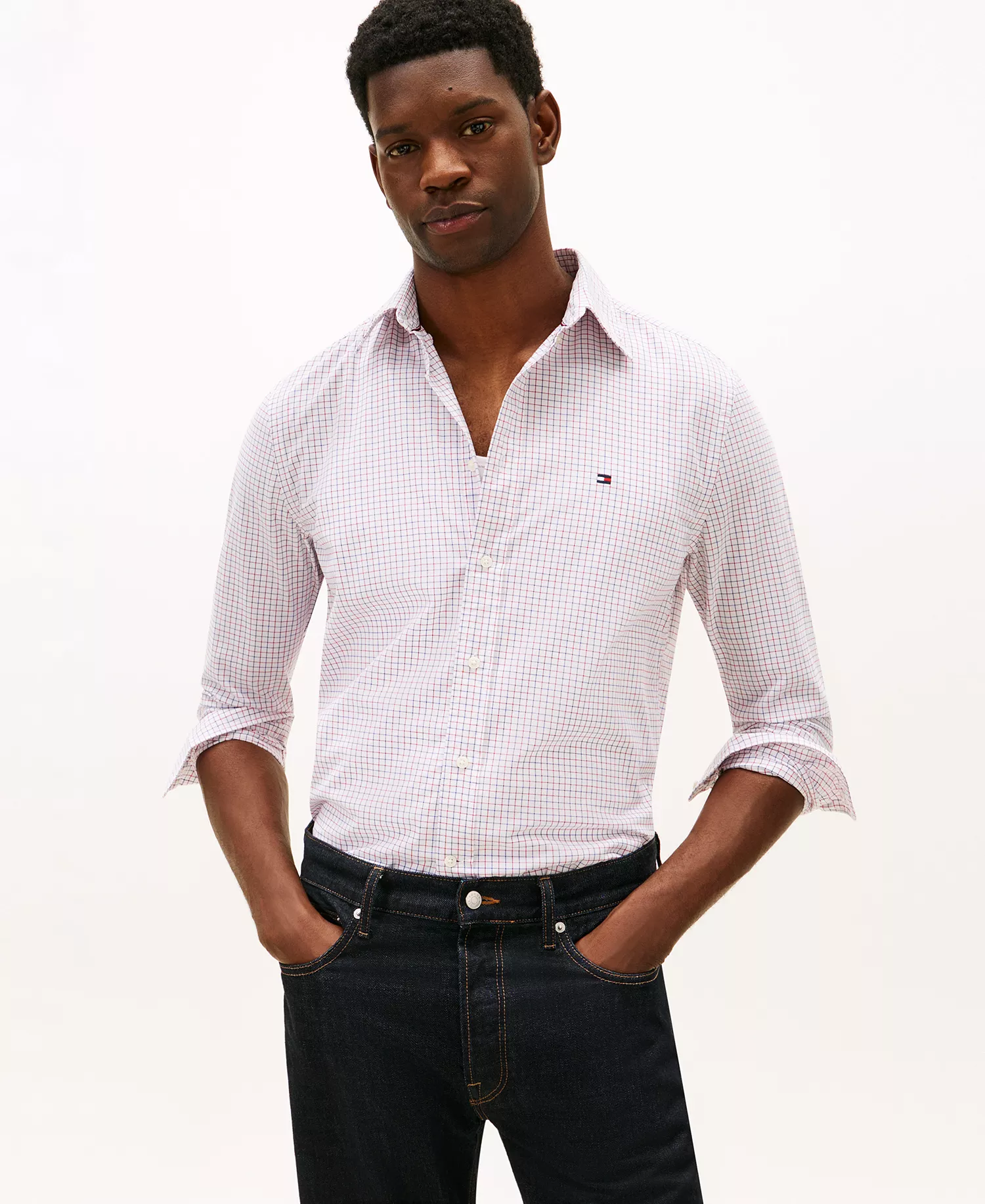 Men's Core Tattersall Poplin Shirt - Medium Red / Check - L