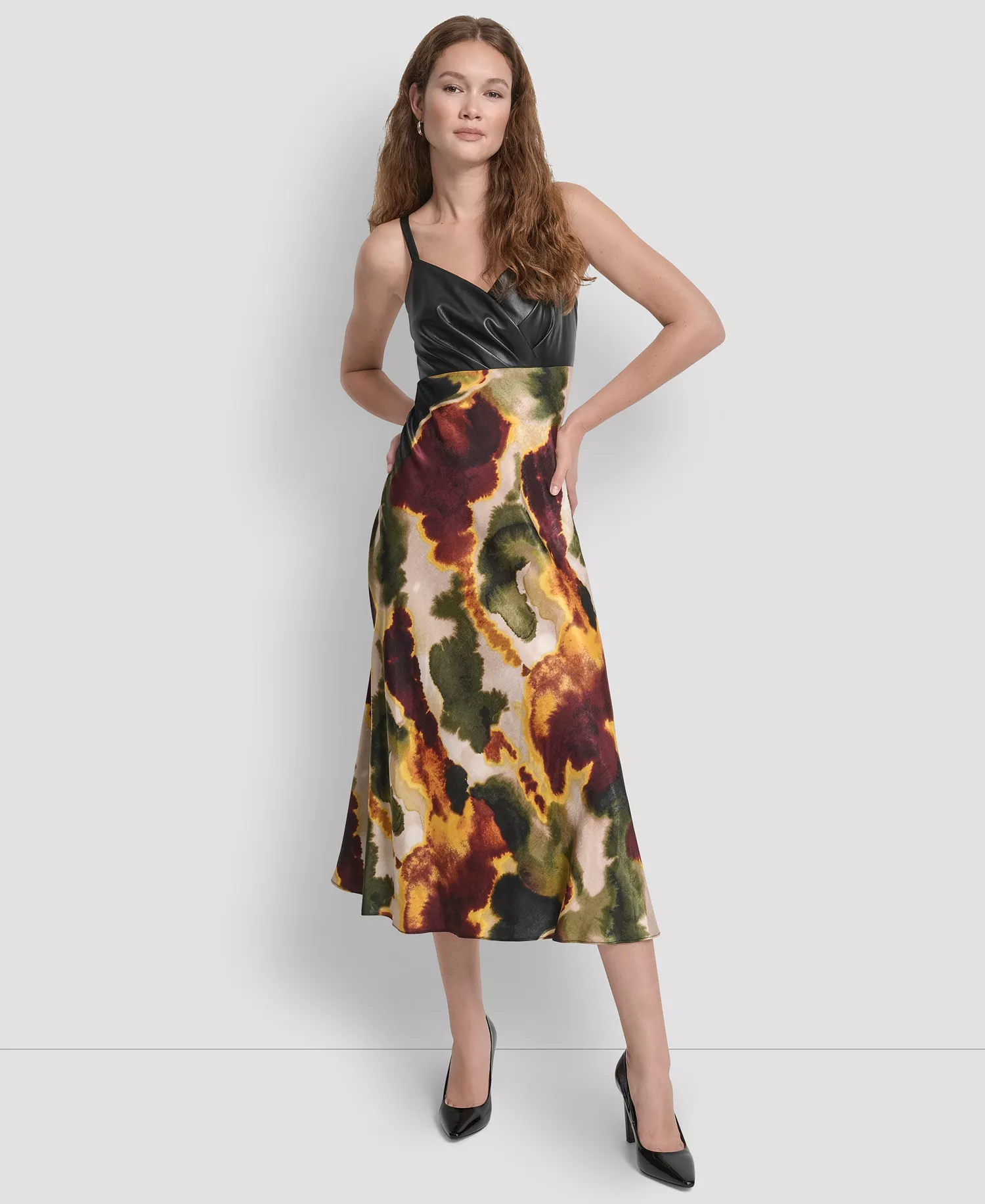 Women's Sleeveless Mix Media Printed Dress - Ink Diffusion - 10