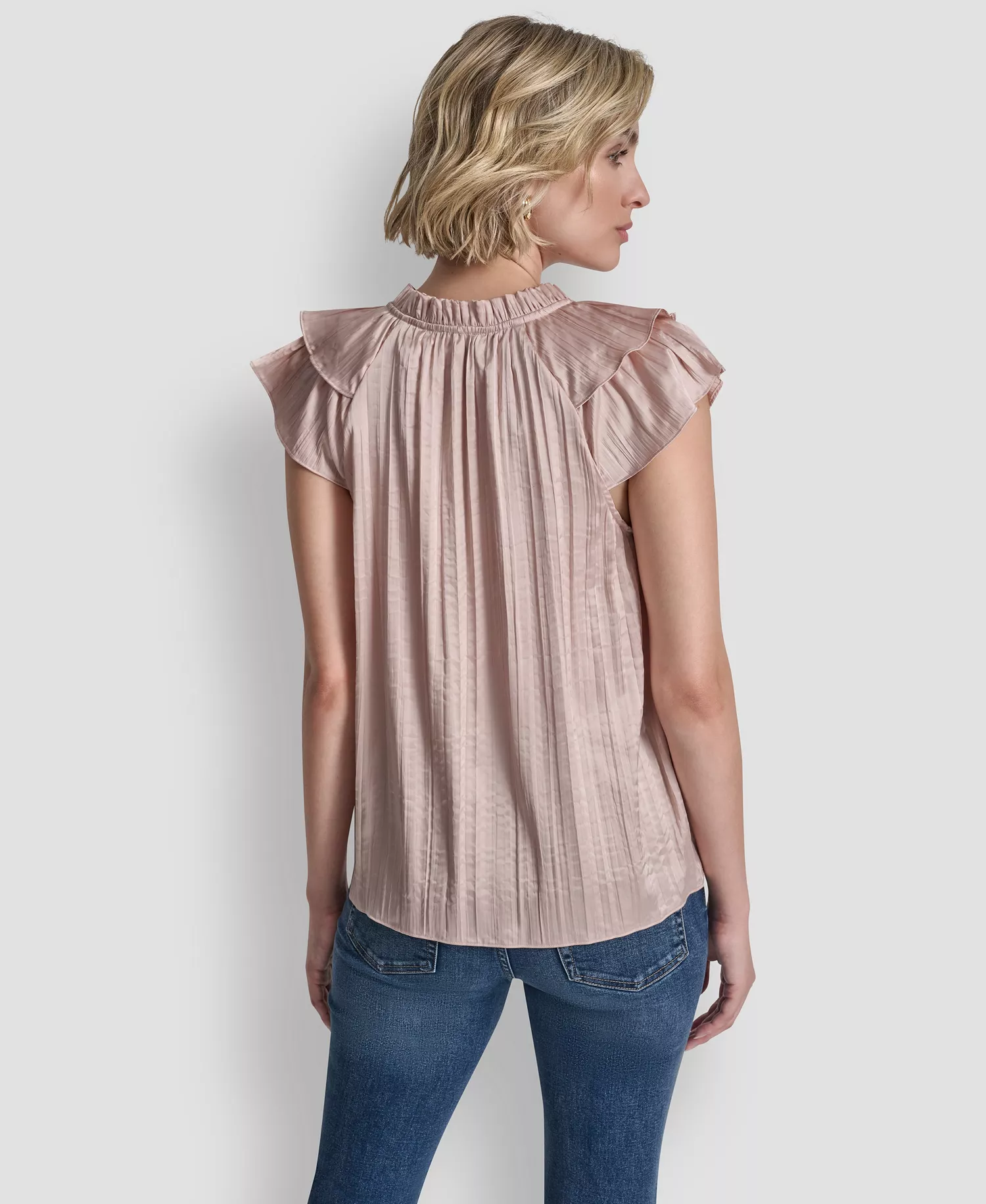 Women's Short-Sleeve Pleated Tie Front Blouse - Cameo - L