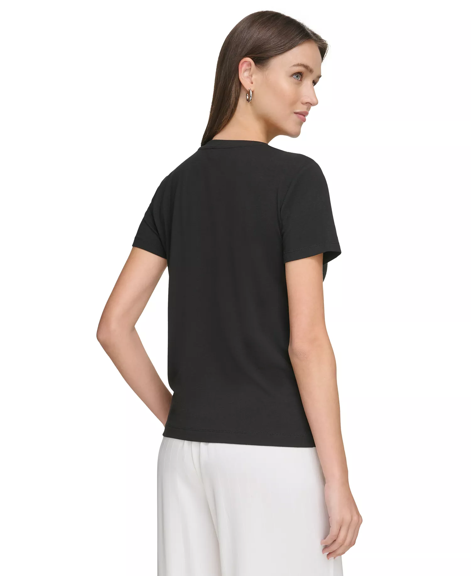 Women's Studded Pocket Short-Sleeve Shirt  - Black - L