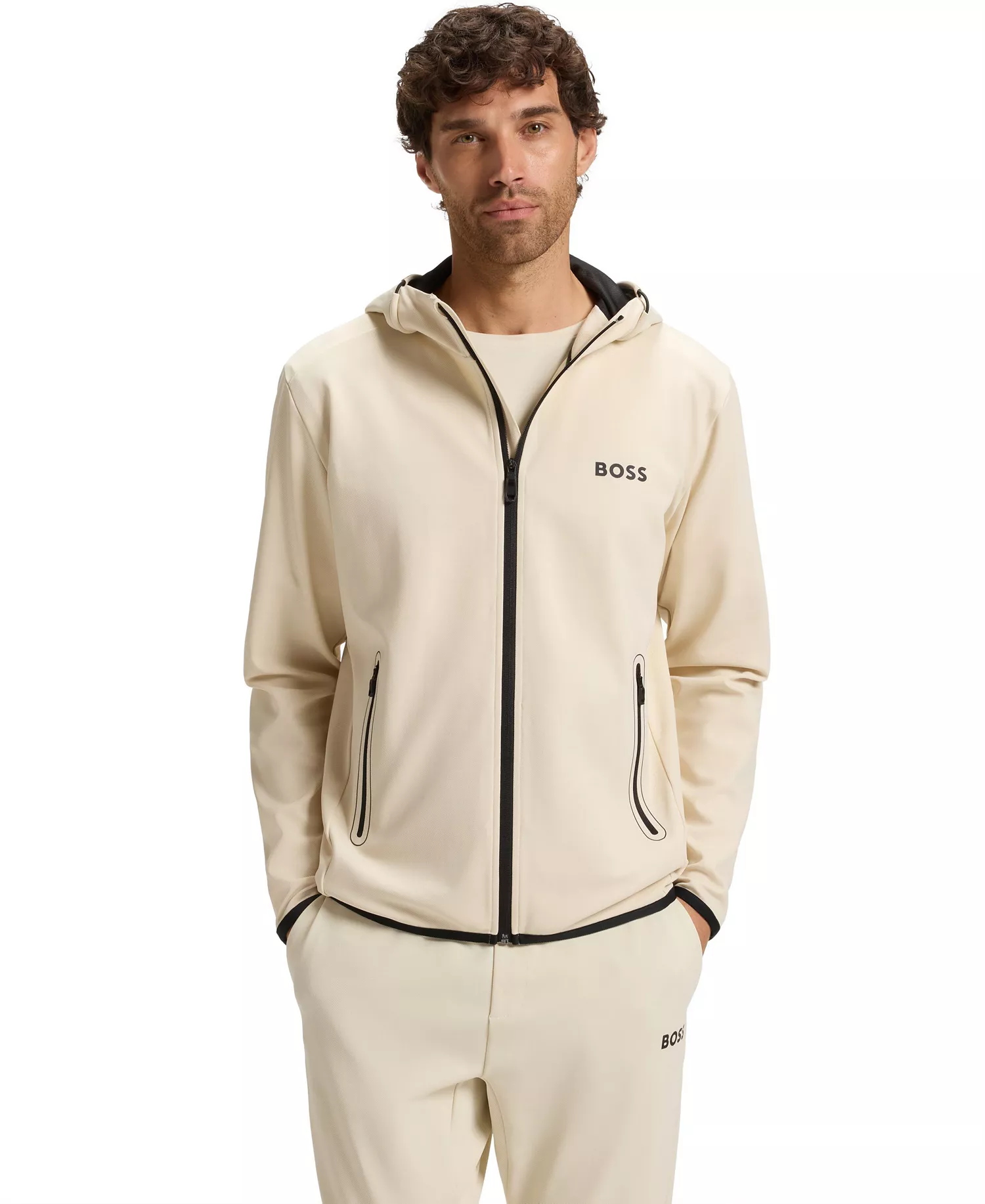 Men's Active Stretch-Gabardine Zip-Up Hoodie - Open White - 3XL