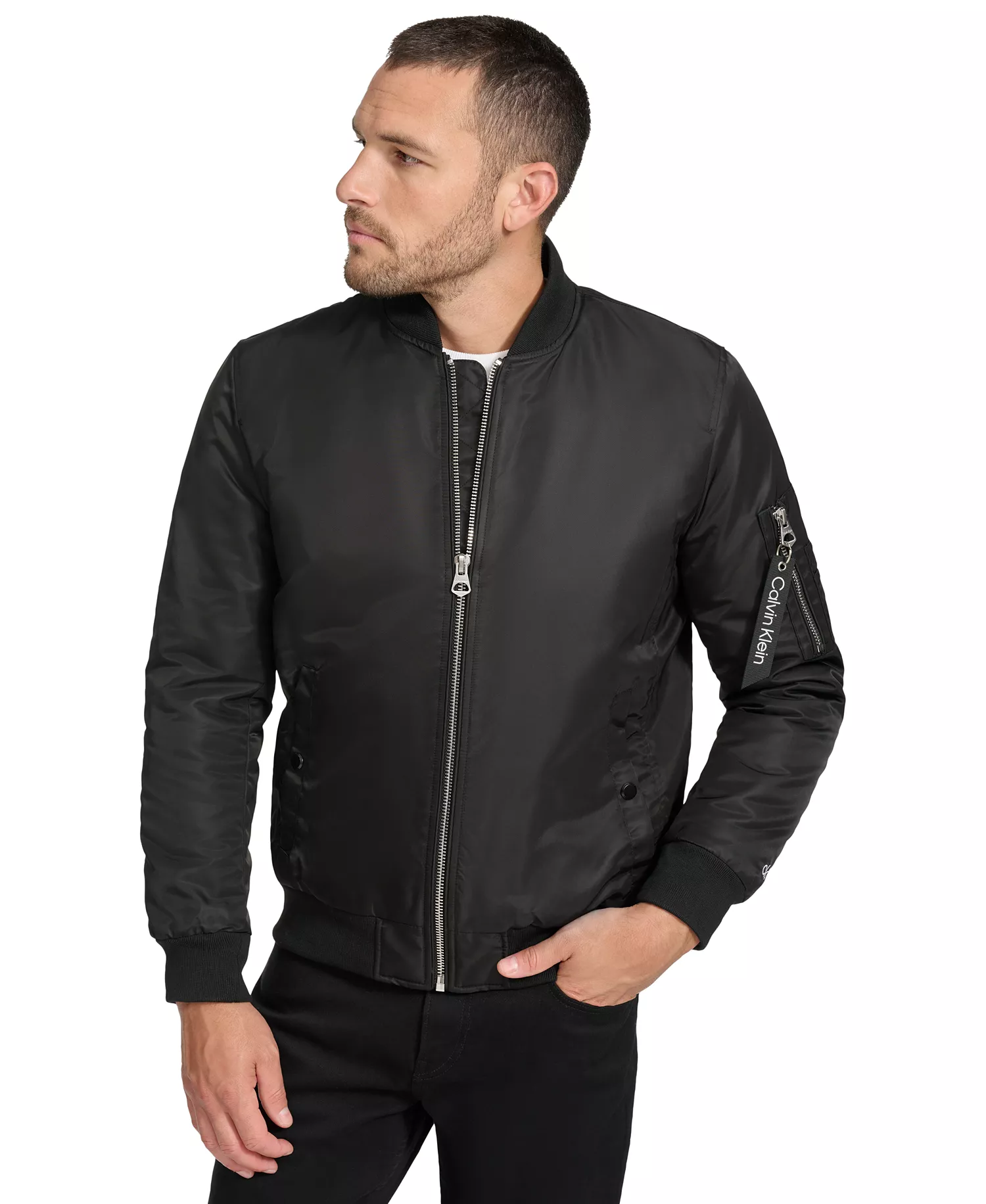 Men's Classic MA-1 Nylon Bomber Jacket - Black - 2XL