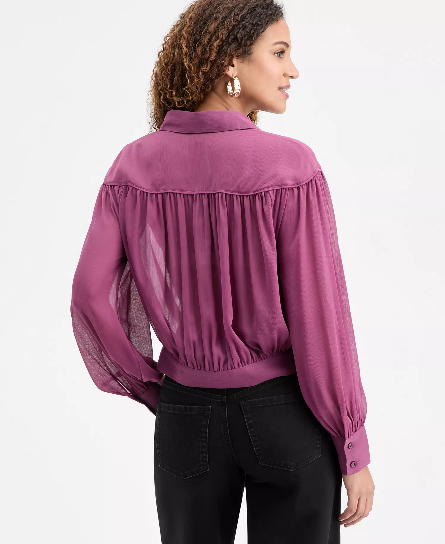 Women's Crinkle Chiffon Tie-Hem Blouse, Macy's Exclusive - Amaranth - L