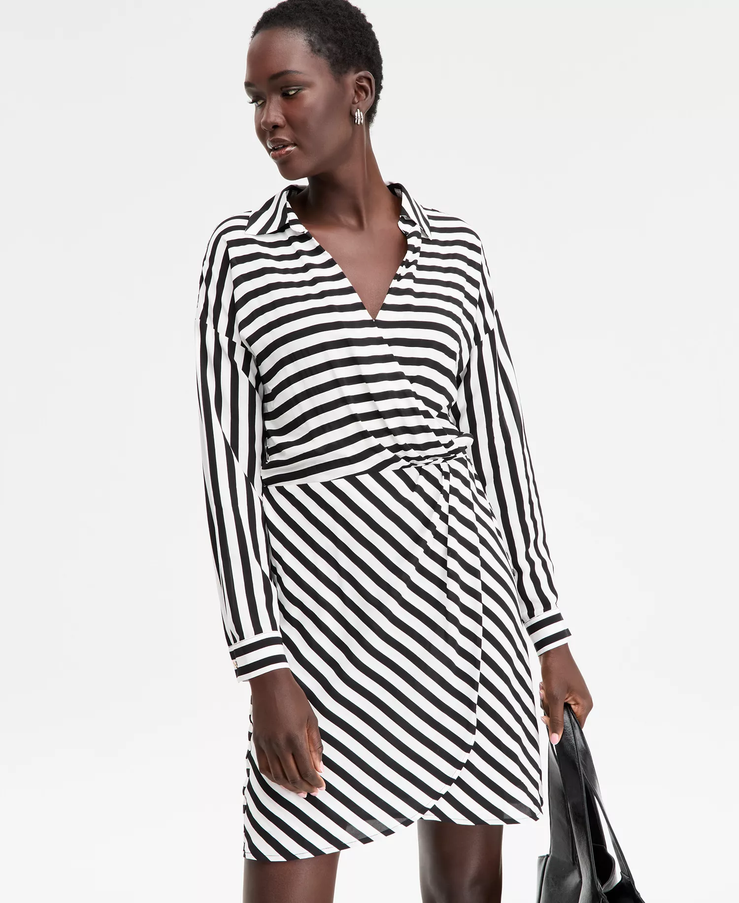 Women's Striped Faux-Wrap Dress, Macy's Exclusive - Prt Ls Wrap Dress - L
