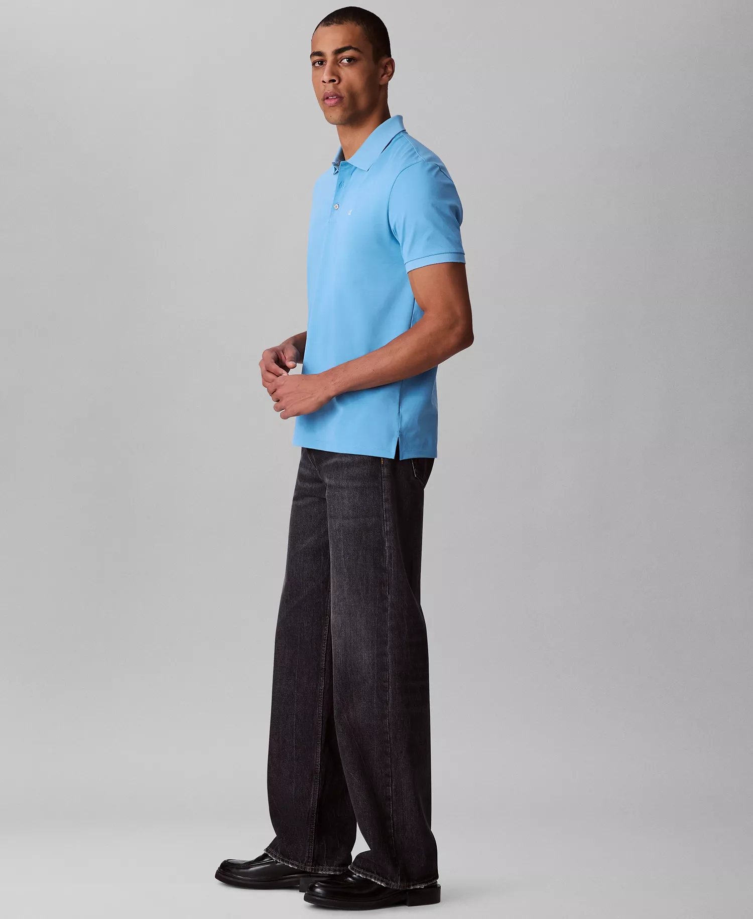 Men's Regular-Fit Smooth Cotton Monogram Logo Polo Shirt - Blue Steam - 2XL