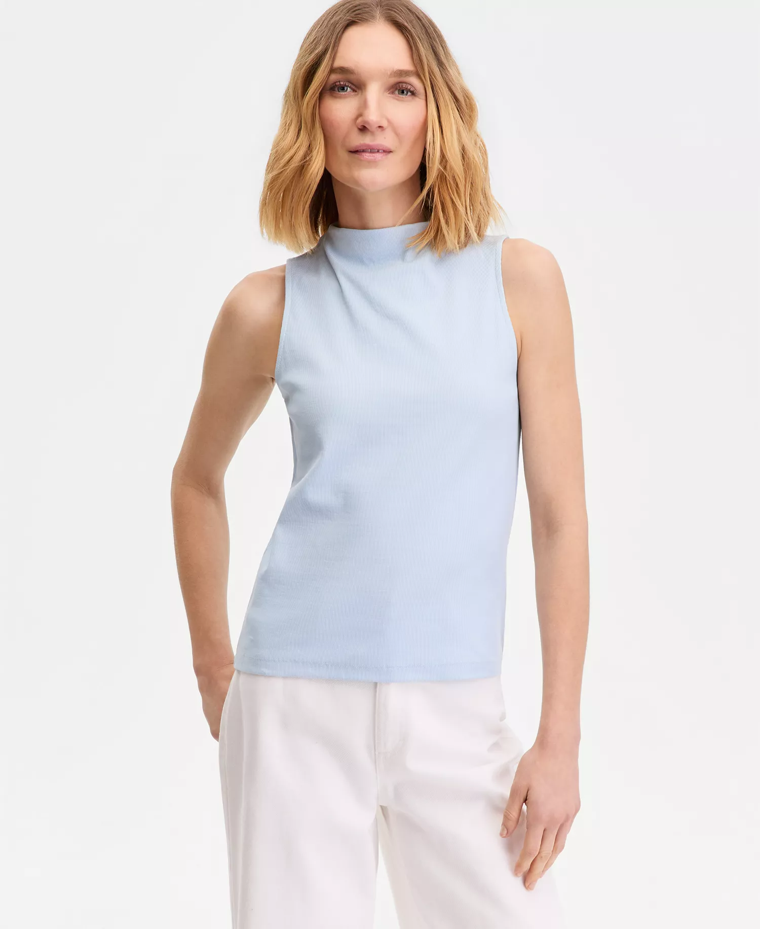 Women's High-Neck Rib-Knit Sleeveless Top, Macy's Exclusive - Bliss Blue - L