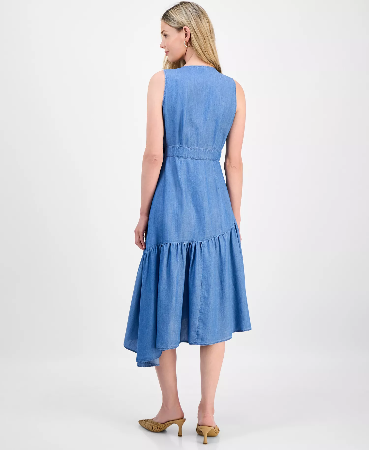 Women's Surplice Asymmetrical Tiered Sleeveless Wrap Dress, Macy's Exclusive - Medium Indigo - L