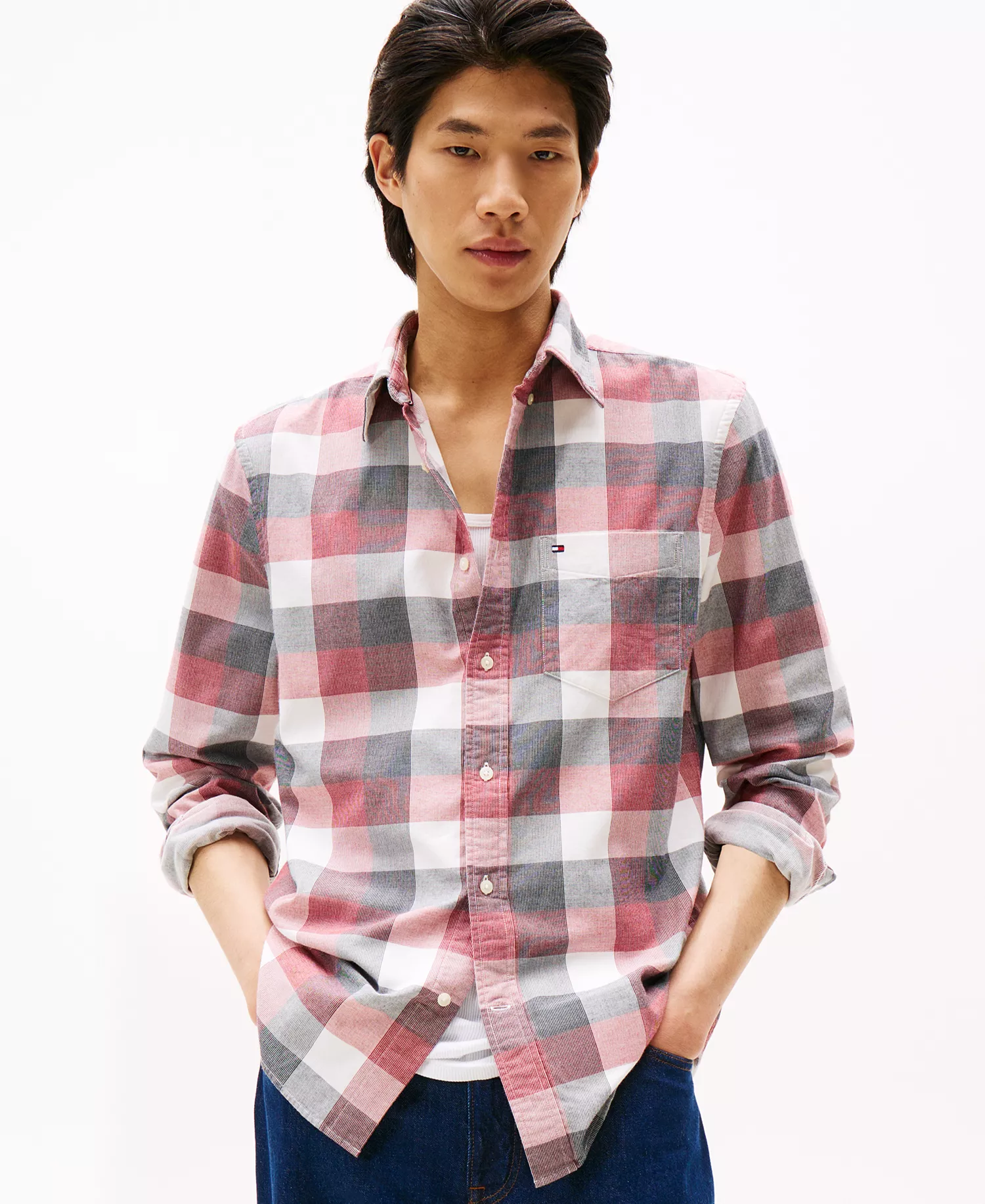 Men's Regular-Fit Corduroy Check Shirt - Regatta Red / Check - XXL