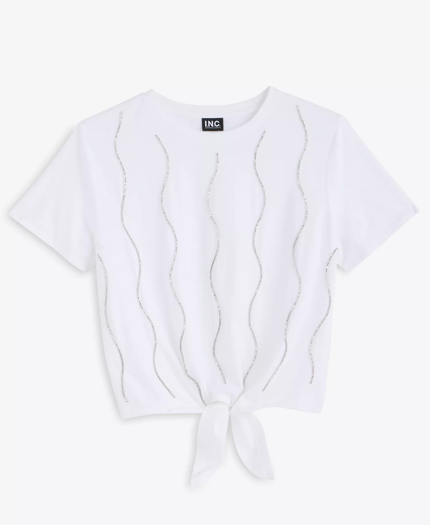 Women's Embellished Tie-Front Tee, Macy's Exclusive - Bright White - L