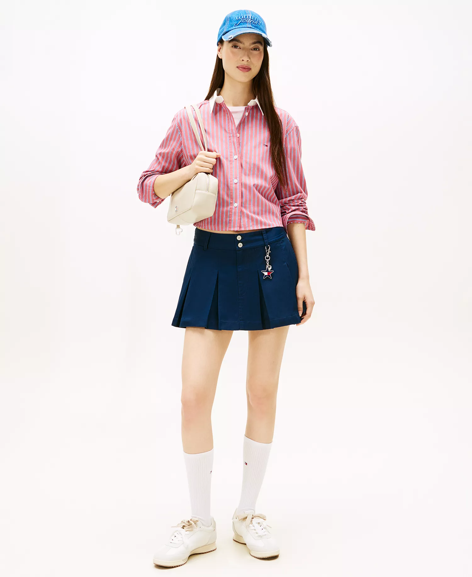 Women's Cropped Relaxed Stripe Shirt - Ruby Dusk/Multi Stripe - L