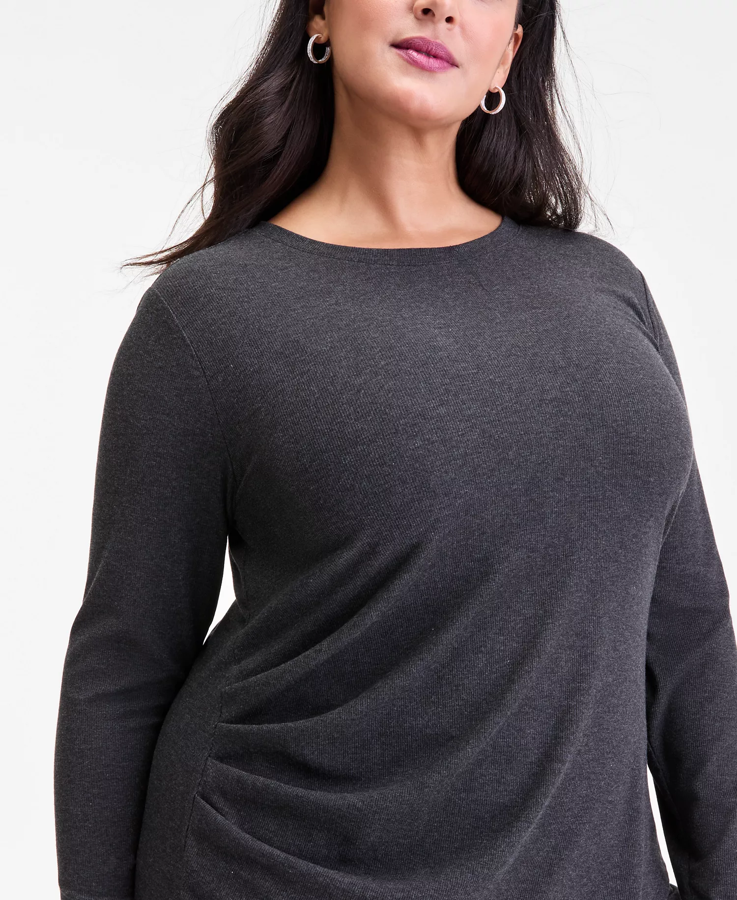 Plus Size Ribbed Asymmetrical-Hem Top, Macy's Exclusive - Charcoal Heather - 0X