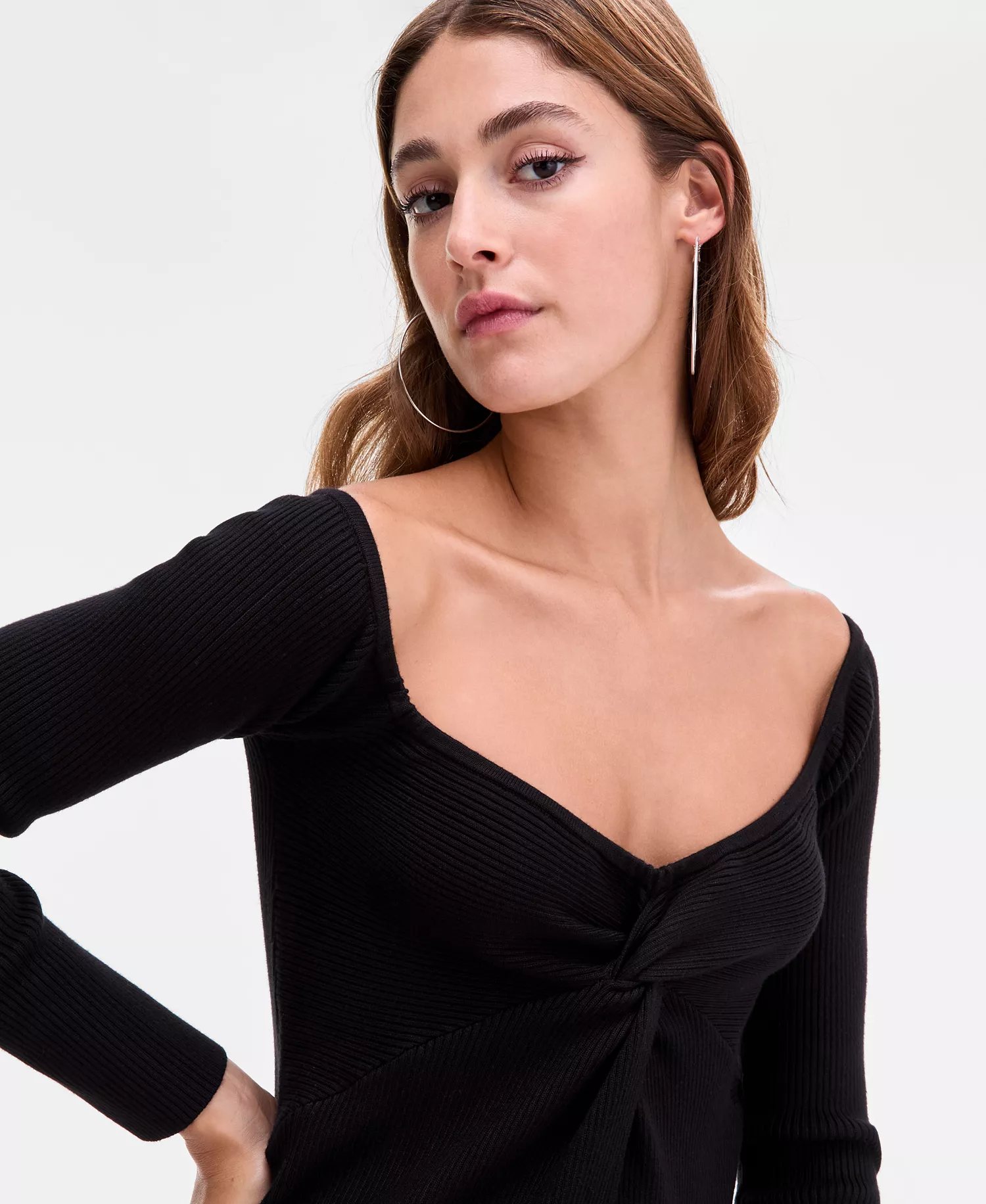 Women's Twist-Front Ribbed Knit Sweater, Macy's Exclusive  - Deep Black - XXS