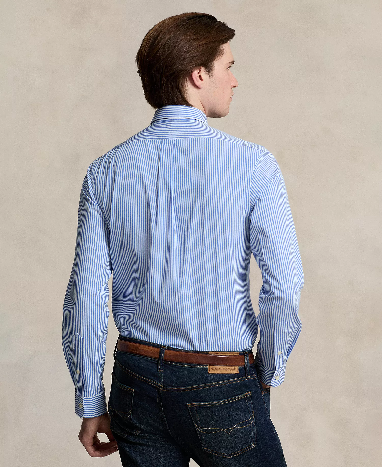 Men's Slim-Fit Striped Stretch Shirt - Light Blue/White - 2XL