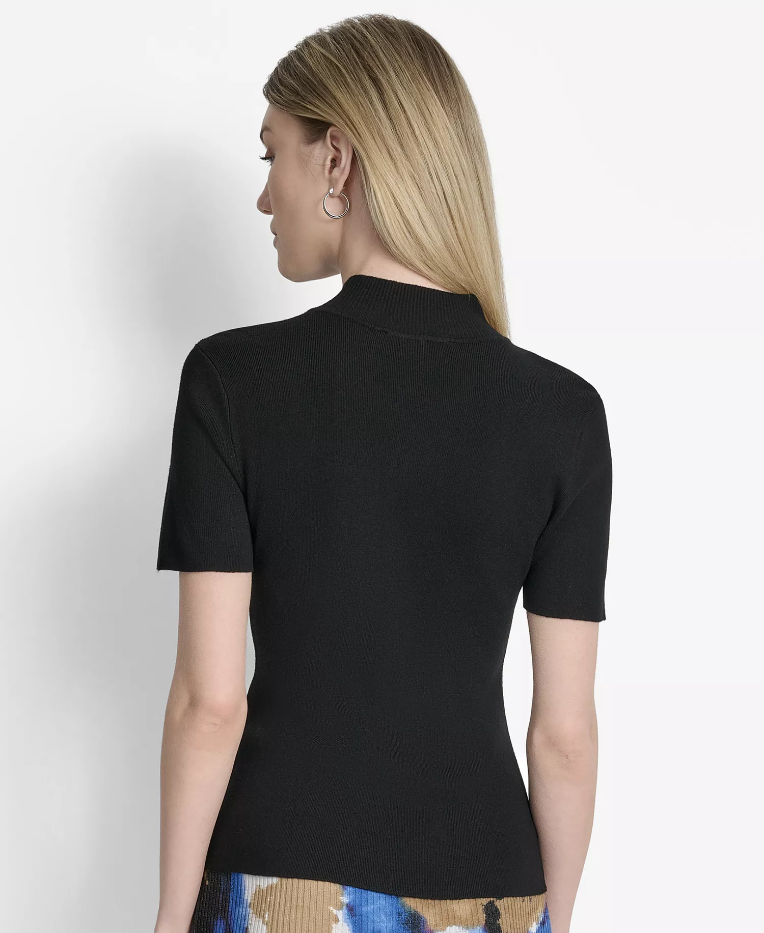 Women's Cap-Sleeve Mock Neck Sweater - Black - L