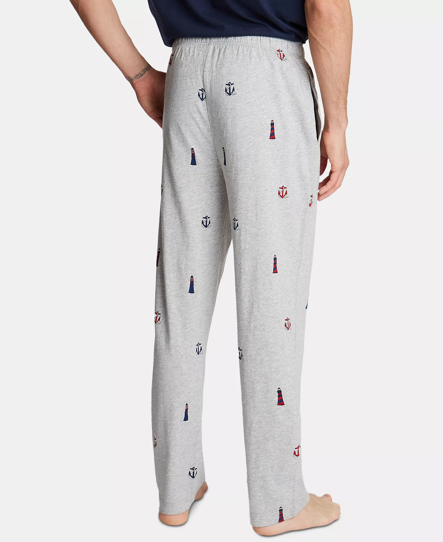 Men's Printed Cotton Pajama Pants - Lighthouse-Grey Heather - L