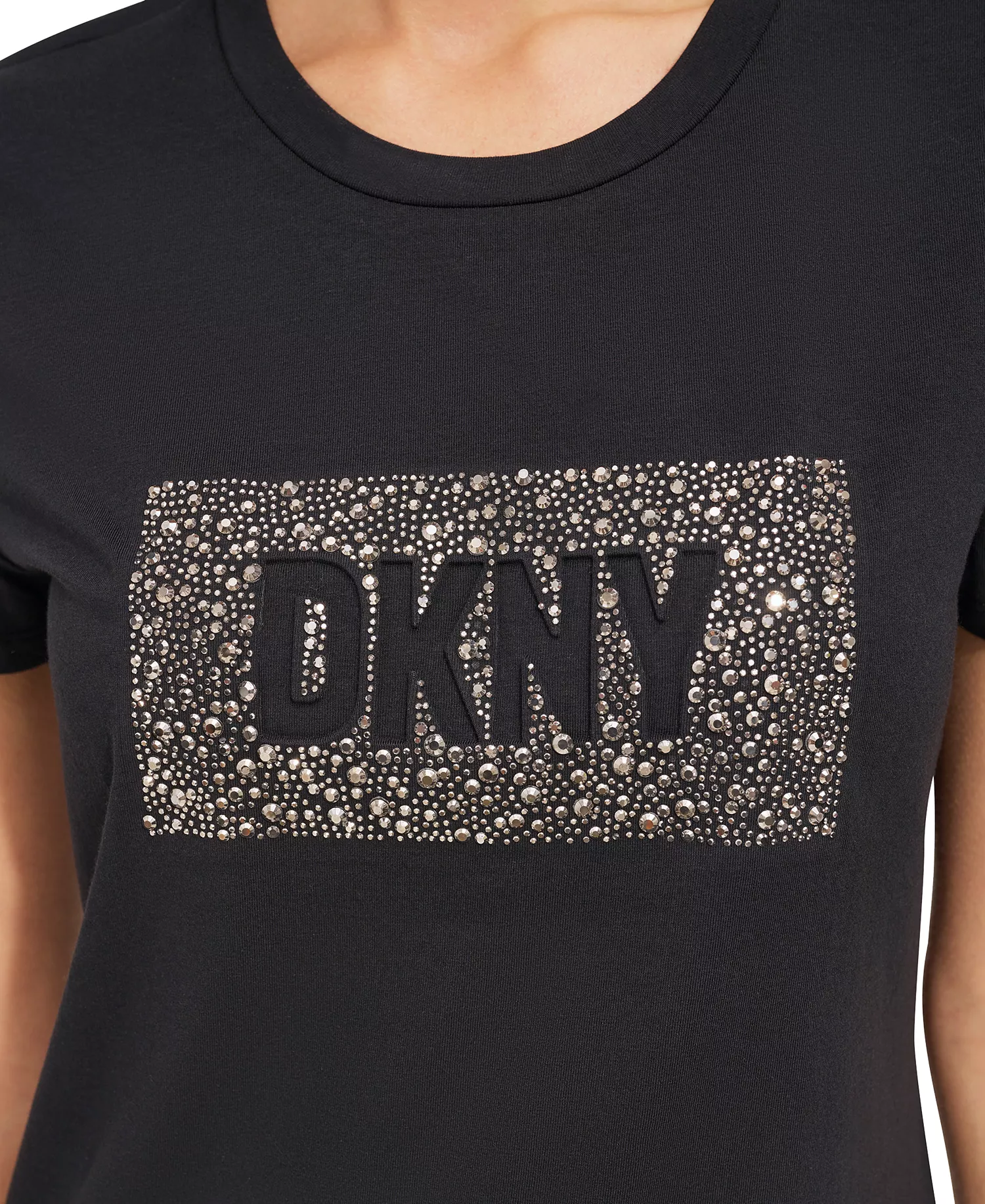 Women's Studded-Logo Crewneck Short-Sleeve Top - Black - L