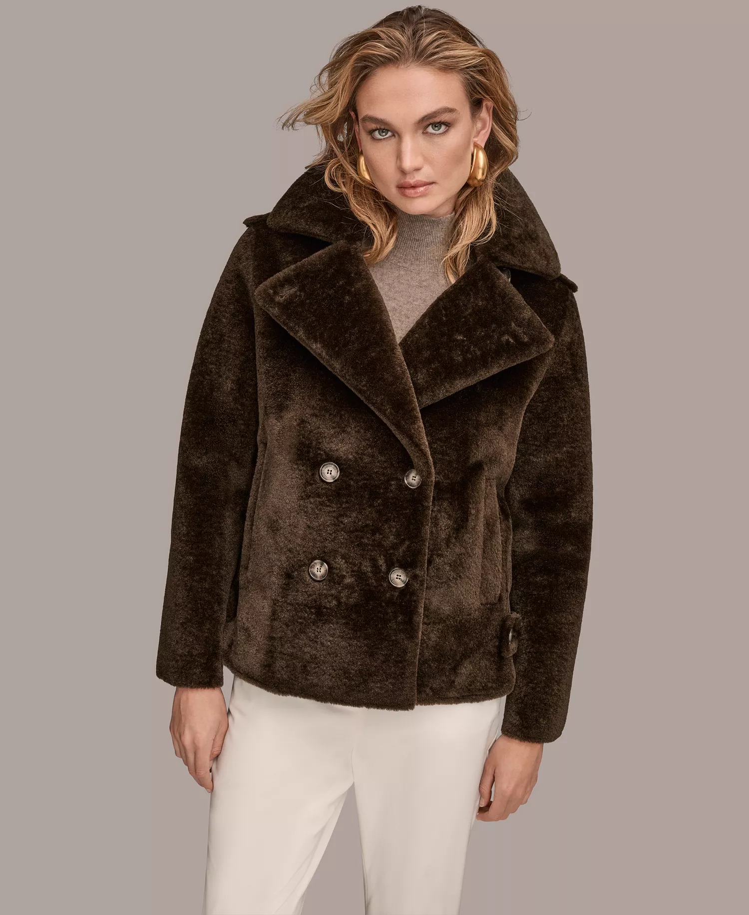 Women's Double-Breasted Coat - Chocolate - L