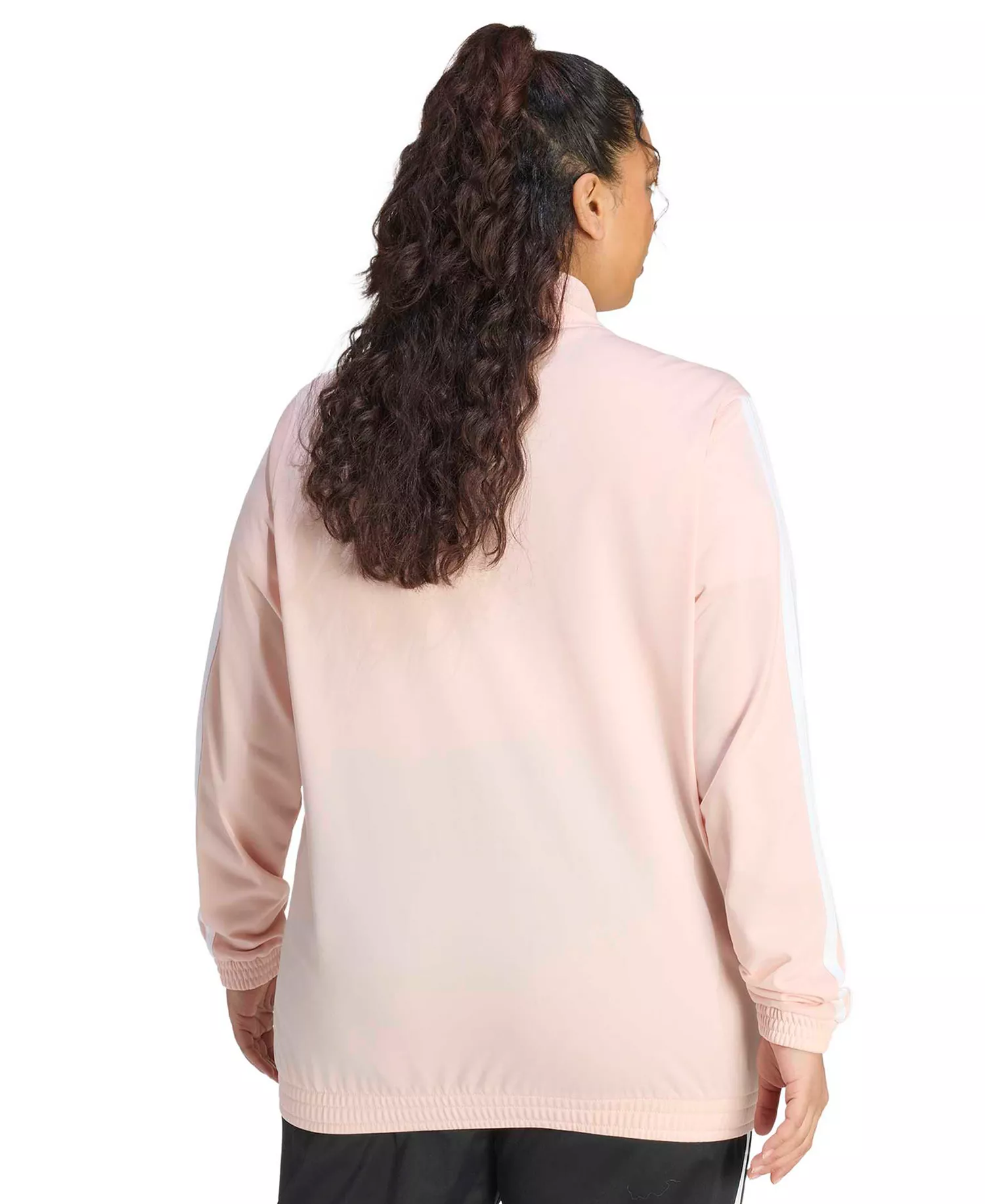 Plus Size Essentials Tricot Three Stripes Track Jacket - Black/Clear Pink - 1X