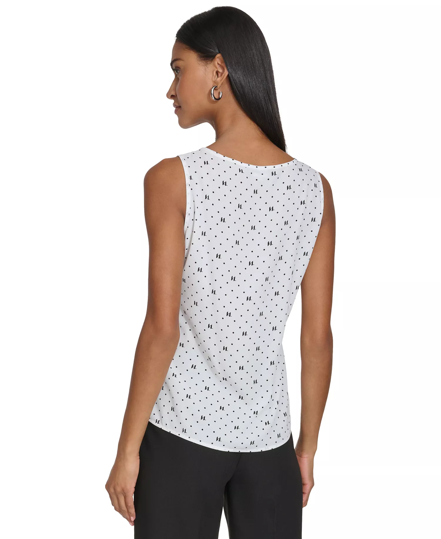 Karl Lagerfeld Women's Dotted Monogram-Print Tank Top - White/Black - L