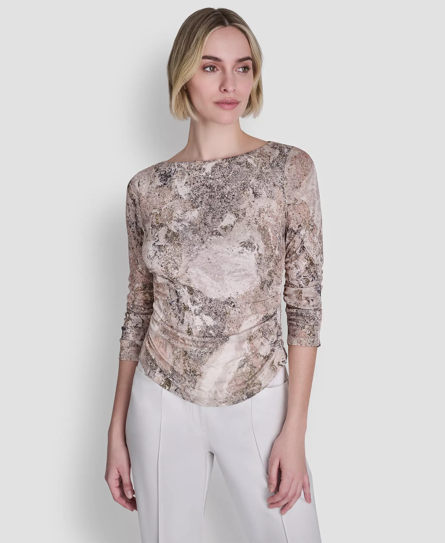 Petite Boat Neck Printed Top - Coconut/Travertine - P/L