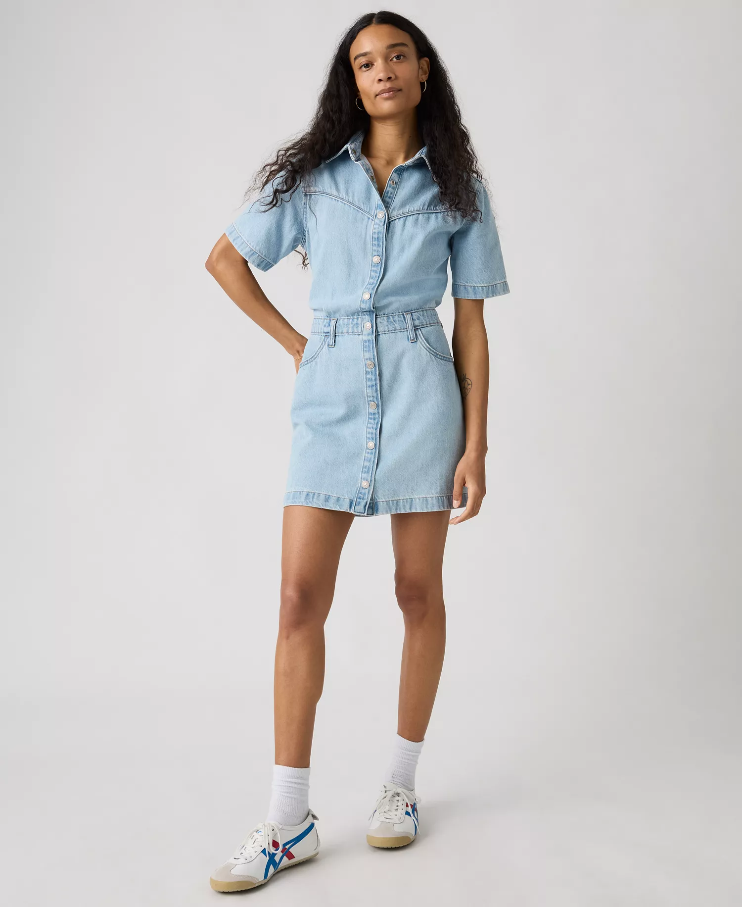Premium Women's Short-Sleeve Logan Western Denim Dress - Blasted Stone Dress - L