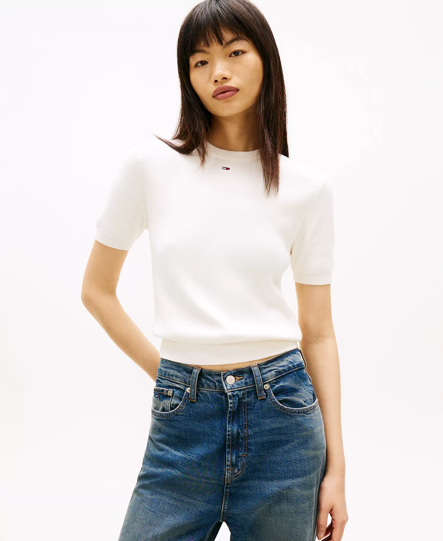 Women's Essential Striped Short-Sleeve Sweater - Ancient White - L