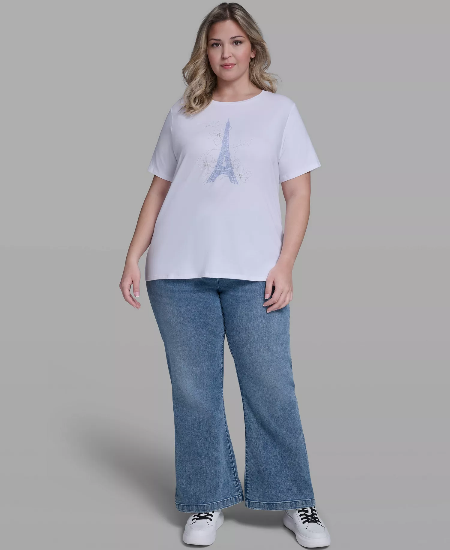 Plus Size Embellished Eiffel T-Shirt - White - 0X