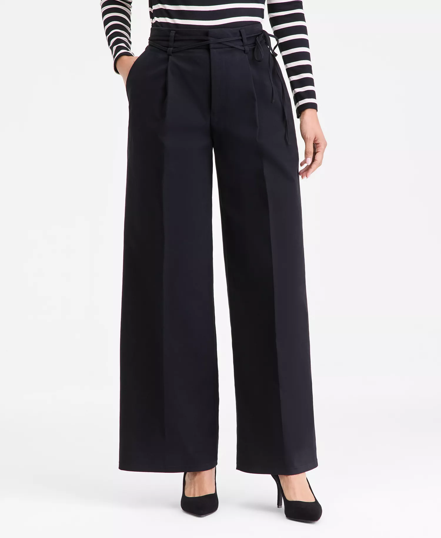 Women's Cotton Blend High-Rise Wide-Leg Pants, Macy's Exclusive - Deep Black - 0