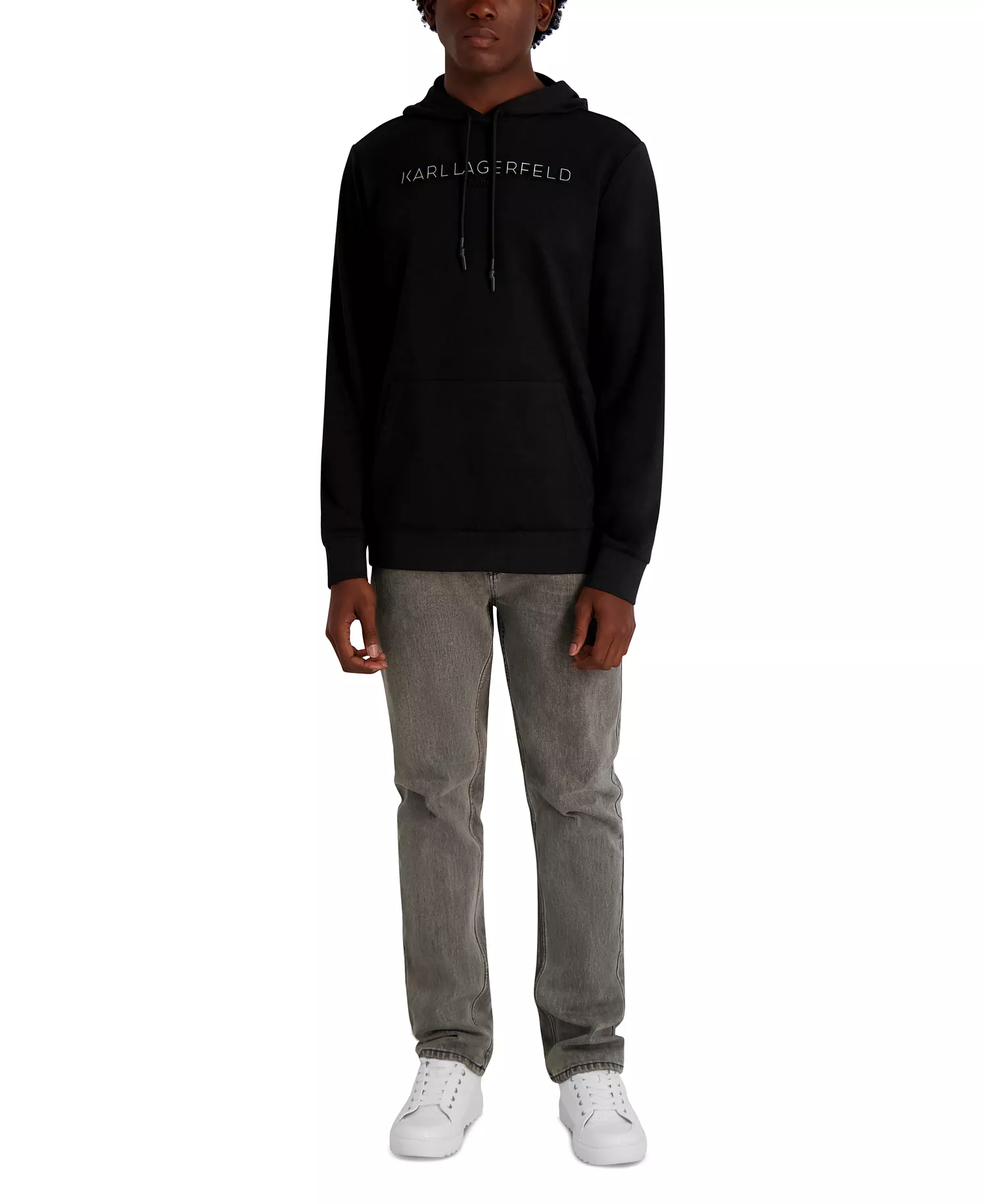 Men's French Terry Embossed Logo Hoodie - Black - 2XL