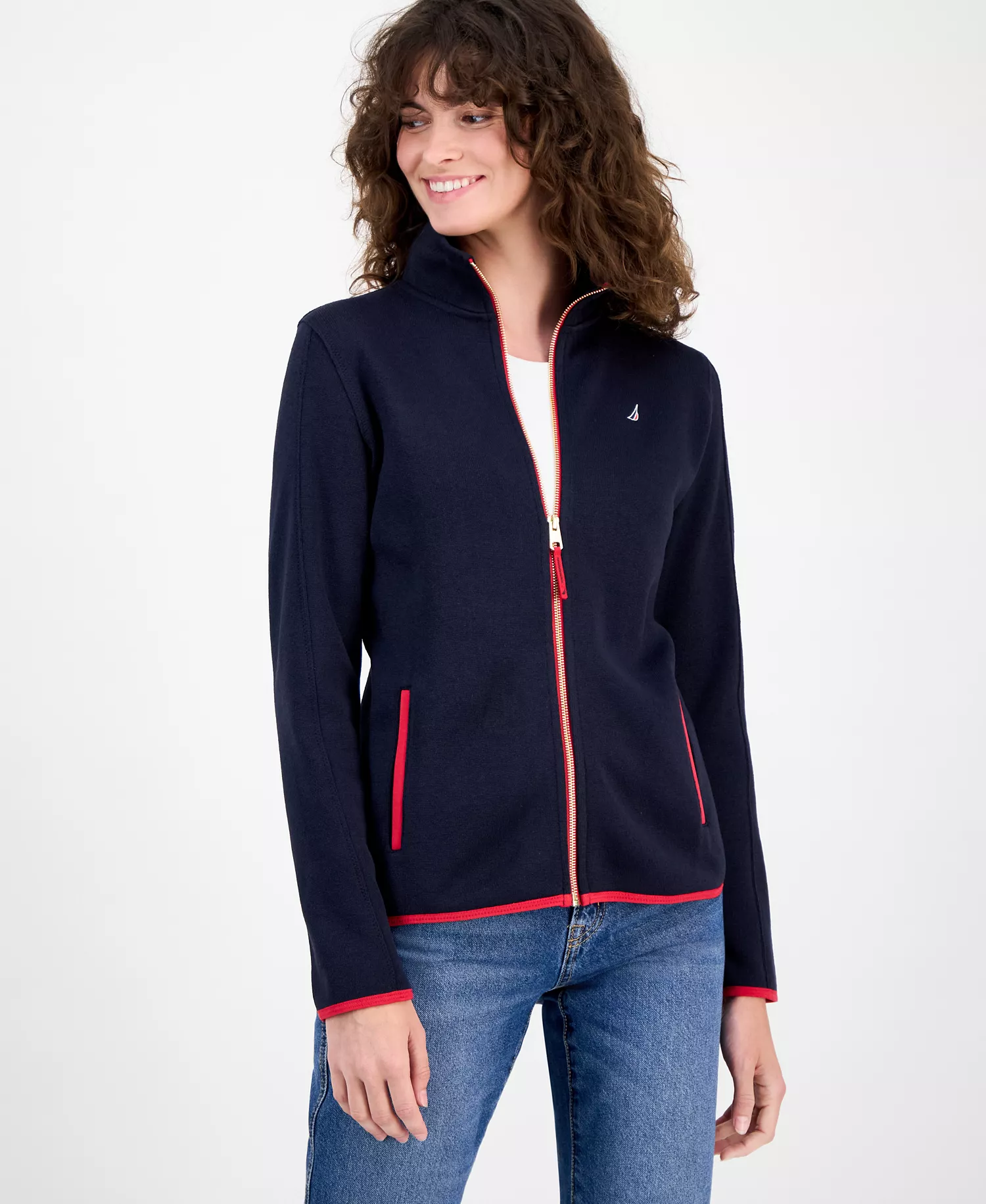 Nautica Women's Zip-Front Fleece Sweater jacket  - Night Sky - L