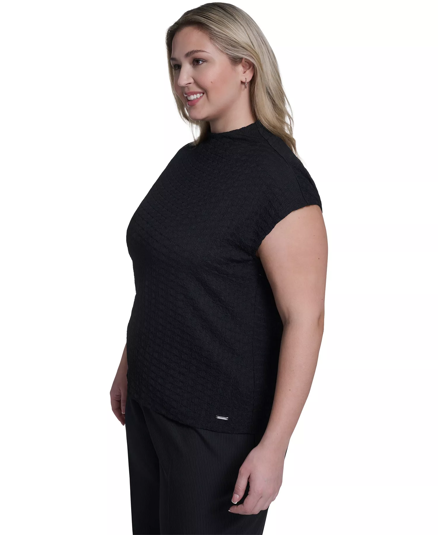 Plus Size Knit Cap Sleeve Top - Black - 1X