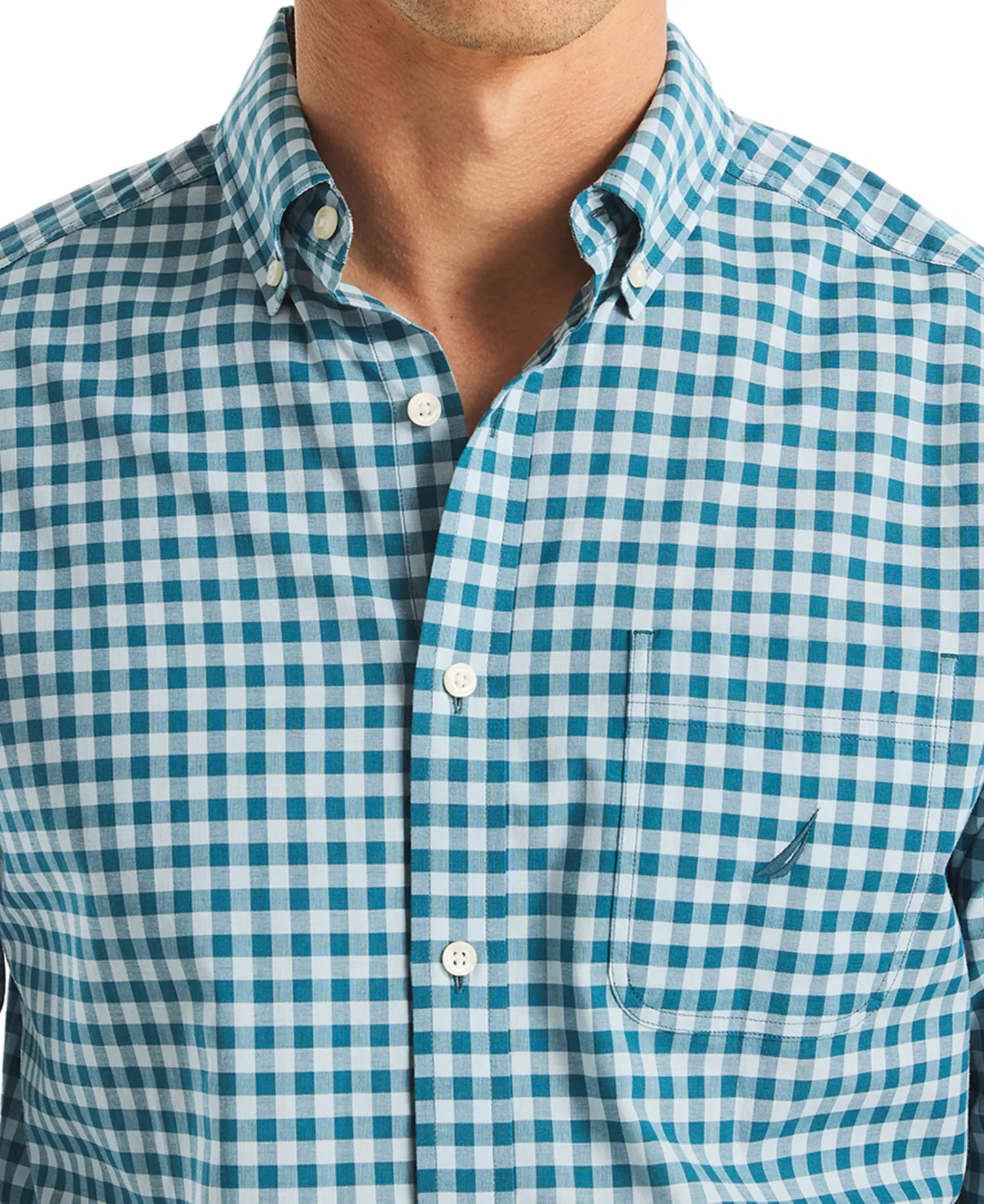 Men's Long Sleeve Check Button-Down Shirt - Blue Coral - M