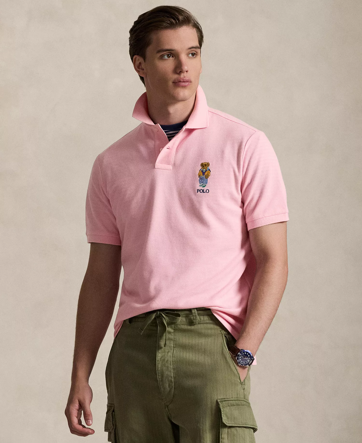 Men's Bear Mesh Polo Shirt - Garden Pink Summer Bear - 2XL