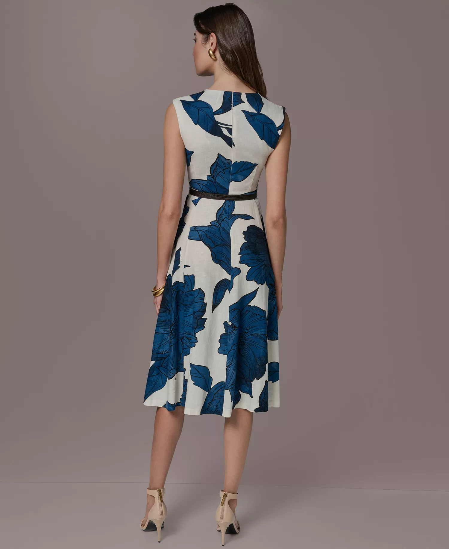 Women's Asymmetrical Neck A-Line Midi Dress - Cream/Nightfall Multi - 10